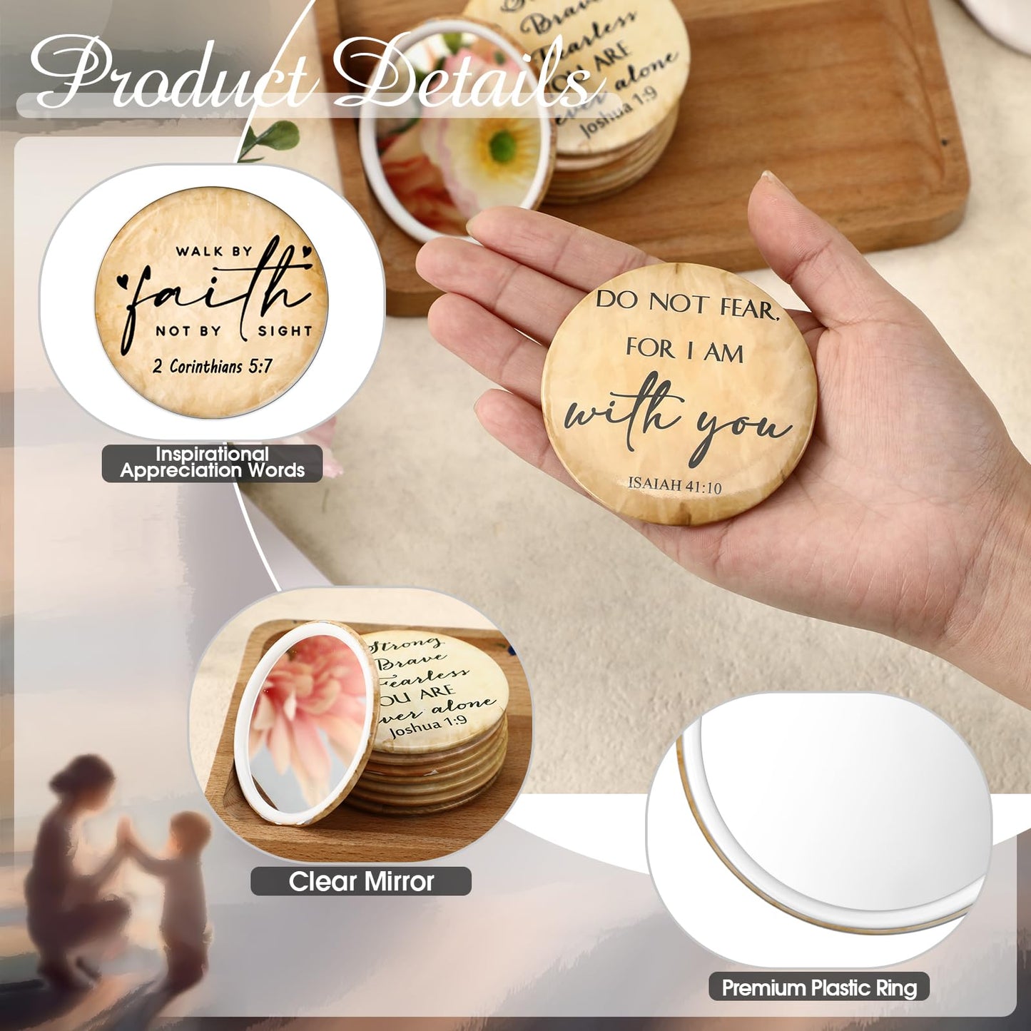 GlikCeil 36 Pcs Mini Christian Compact Mirrors for Women Church Gifts Retro Inspirational Bible Verse Pocket Makeup Mirrors Religious Gift for First Communion Church Baptism Party Favors