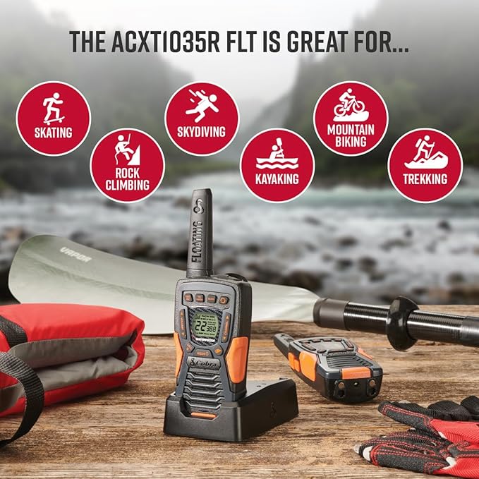 Cobra ACXT1035R FLT Floating Walkie Talkies - Waterproof, Rechargeable, Long Range up to 37-Mile Two Way Radio with NOAA Weather Alert & VOX, (2 Pack)
