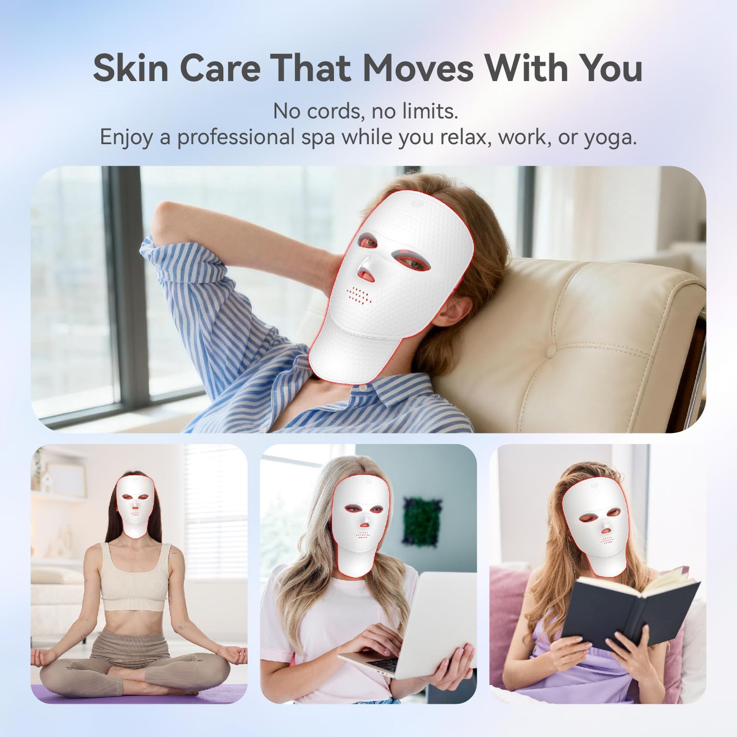 Upgraded LED Face Mask Light Therapy - Gen 2 Ultra-Lightweight Face & Neck Red Light Therapy Device - Detachable Neck Piece & 7 Color Photon Skin Care Shield - Wireless & Portable Home Spa