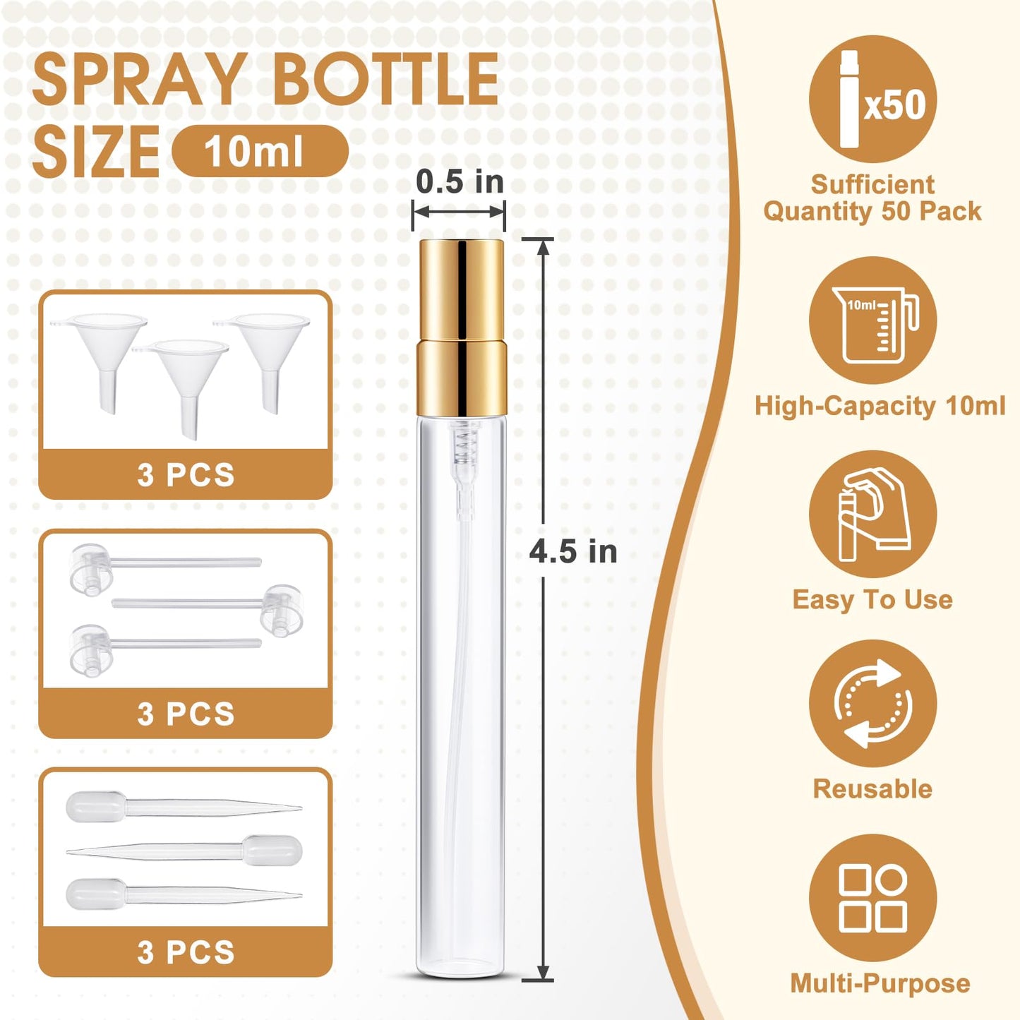Mini Glass Spray Bottle 50pcs 10ml Clear Spray Bottle Empty, Fine Mist Refillable Mini Perfume Spray Bottle, Perfume Atomizer, Travel Spray Bottle For Hair, Small Empty Sample Containers Portable