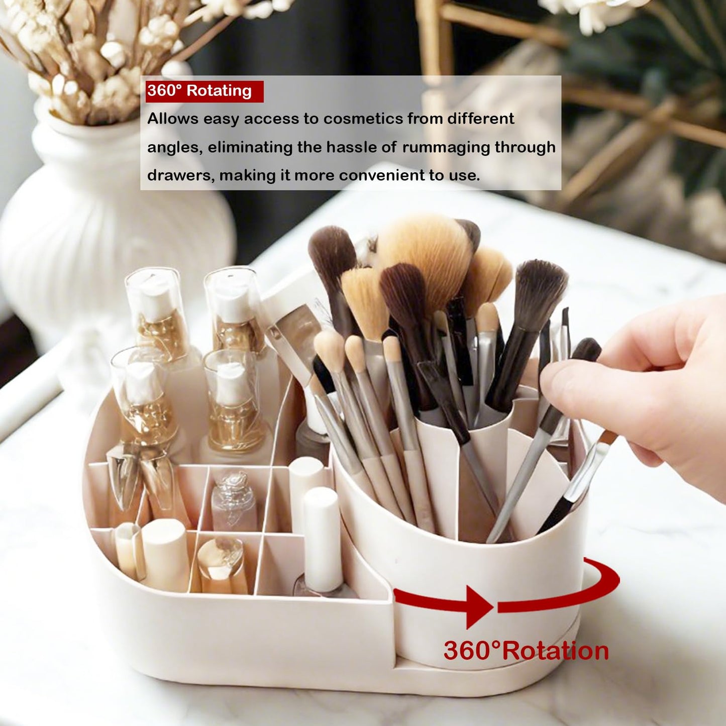 JFANexplore Makeup Organizer Countertop with Rotating Brush Holder for Vanity, Bathroom, Dresser Cosmetic Makeup Storage Organizer Multifunctional…