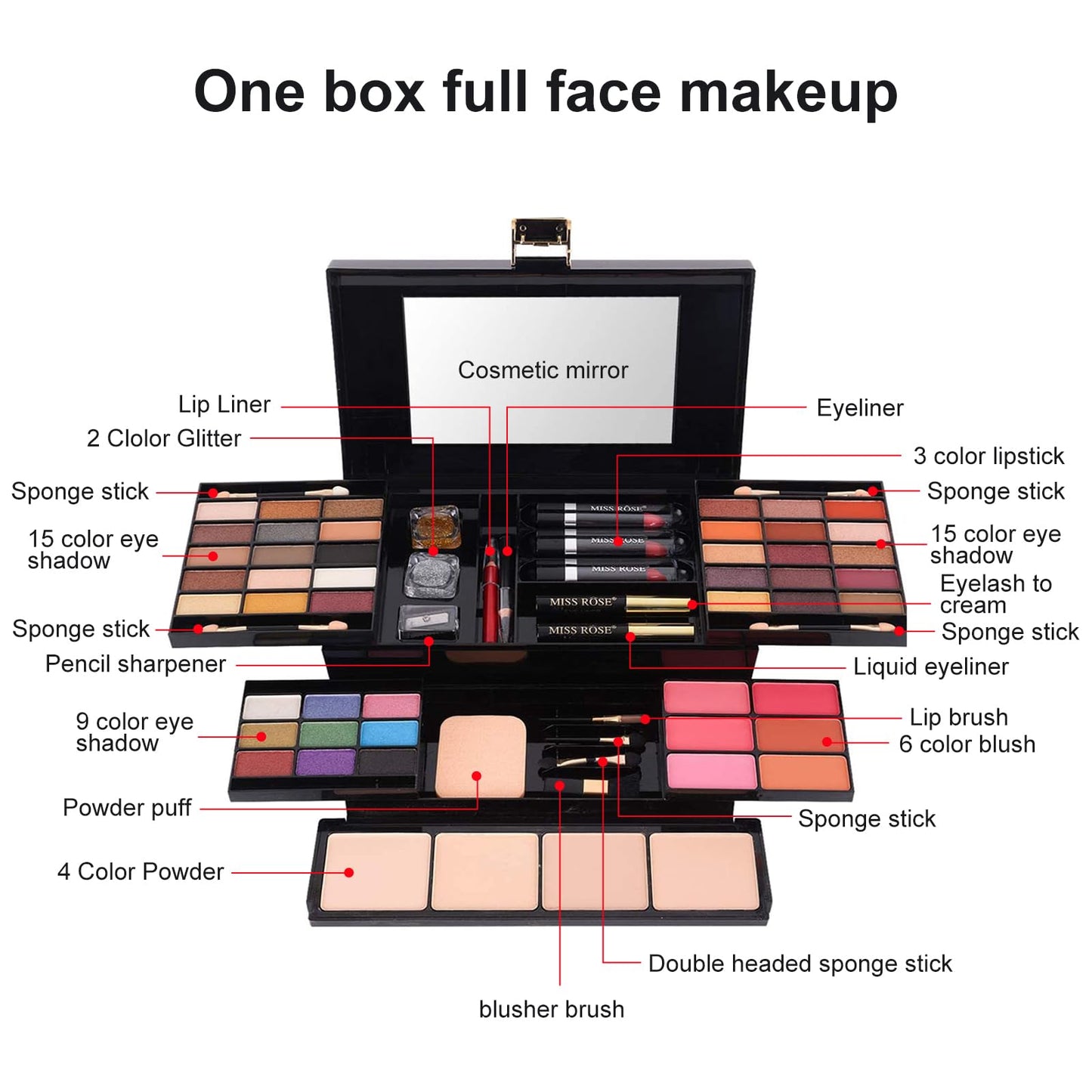 58 colors Professional Makeup Kit for Women, All In One Full Makeup Gift Set for Women Girls Beginner with Eye Shadow Blush, Lipstick, Compact Powder, Mascara, Eyeliner, Lip Liner, Eyebrow Pencil,