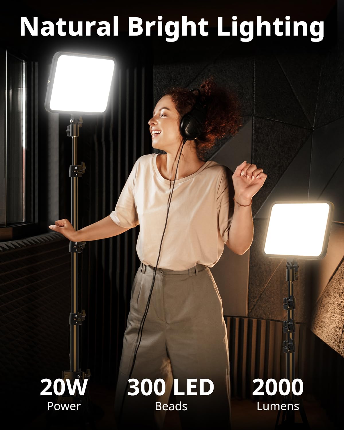 UBeesize LED Video Light Kit, Photography Lighting, 13" Studio Lights with 65" Tripod Stand and Phone Holders, Podcast Lighting for Video Recording, Make up, Live Streaming, Tiktok, YouTube