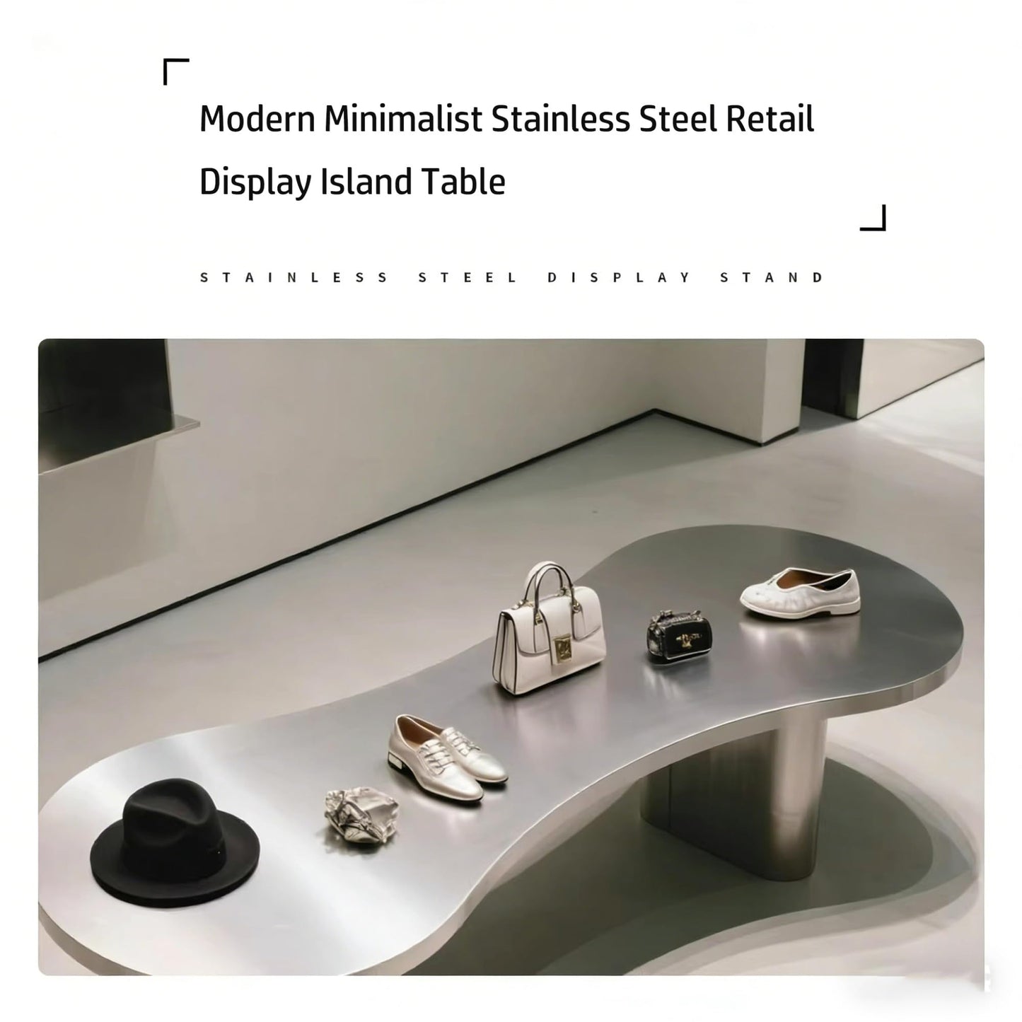JOSOGO Multi-Scene Stainless Steel Display Stand - Gold/Black/Silver, 6 Sizes Optional, Clothing Store Middle Island, Desktop Ornament, Office Vanity Manicure Table(Gold,200cm*50cm)