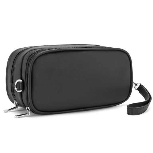 XIAOLER Makeup Bag for Women, Wide-open Makeup Organizer with Makeup Brush Holder, Waterproof Cosmetic Bag with Compartment, Portable Travel-Size Toiletry Bag for Traveling, Large Make Up Bag (Black)