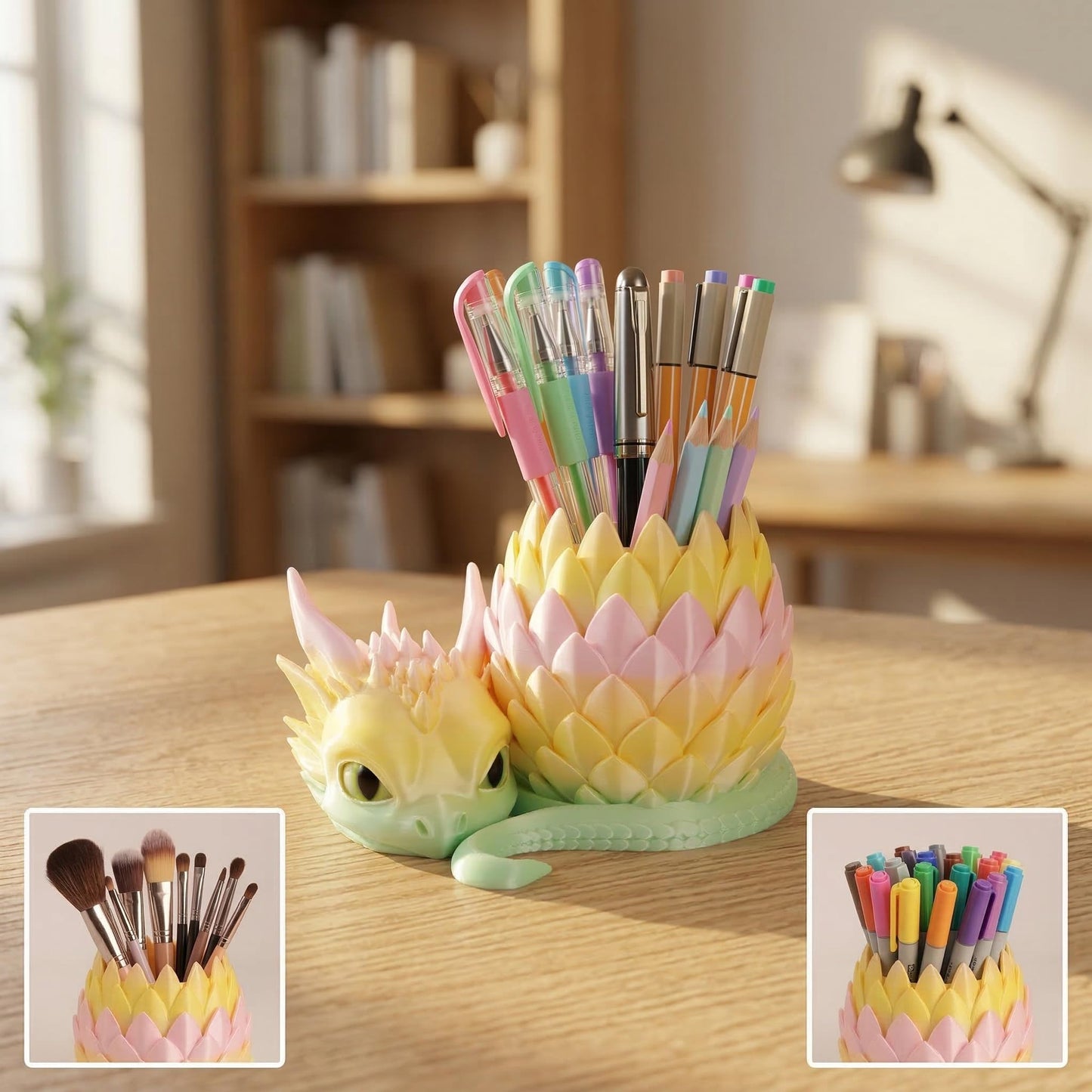 LehuoMaker 3D Printed Dragon Pencil Holder for Desk, Removable Dragon Egg Pen Holder, Cute Pencil Cup Desk Organizer for Pens, Pencils, Paper Clips, Makeup Brushes, Fantasy Desk Decor Gift for Kids
