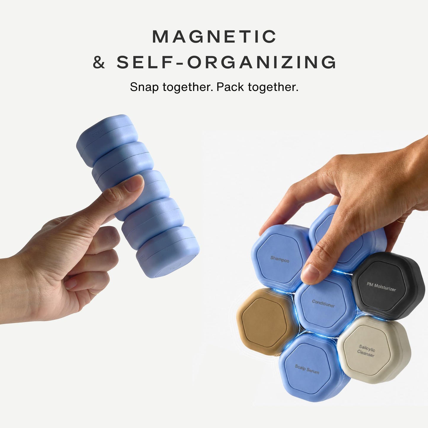 Cadence Capsules - Basic Skincare Set, Pacific - Three Small Containers with Magnetic Lids - 100% Leak Proof and TSA Approved for Travel and Carry On, Minimalist & Stackable (0.56 oz Each)