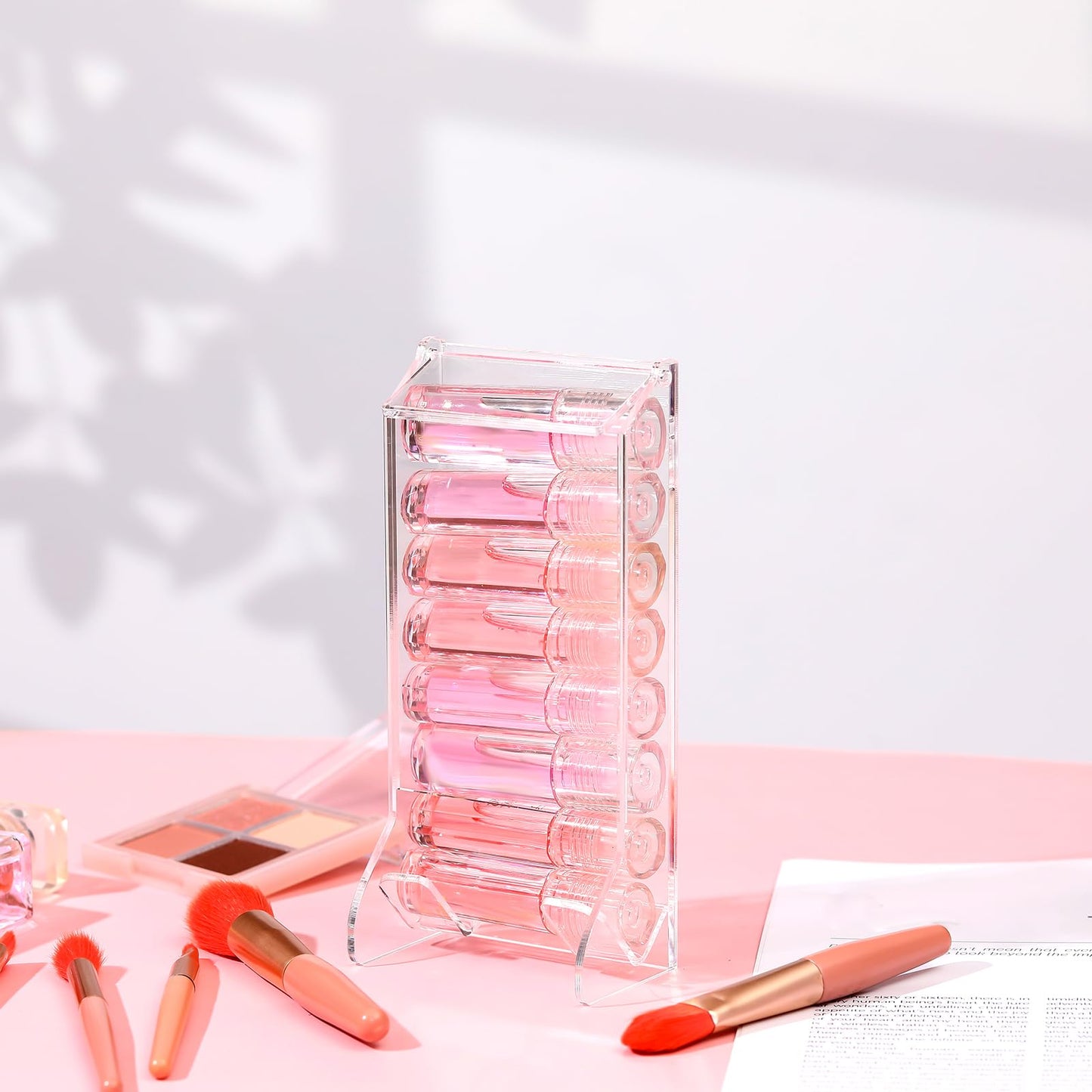 Weysat 2 Pcs Lip Balm Display Clear Acrylic Automatic Dispenser Lip Balm Holder Organizer for Lipsticks & Glosses Freestanding Countertop Storage for Retail Salon and Home Use (Single Slot)