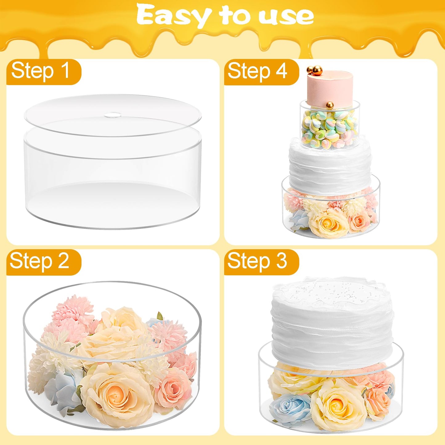 Choowin 2 Pcs Acrylic Cake Stand with Lid - Fillable, Floating, Clear, Round Cake Stand for Birthday & Wedding & Party (12 inch, 8 inch)