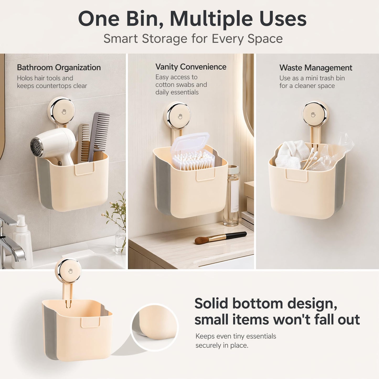 KLAVISPURE No-Drilling Wall Mount Cotton Pad Holder Dispenser and Organizer Fits Cotton Rounds Pads and Disposable Face Towels Bathroom Vanity Makeup Storage Decor