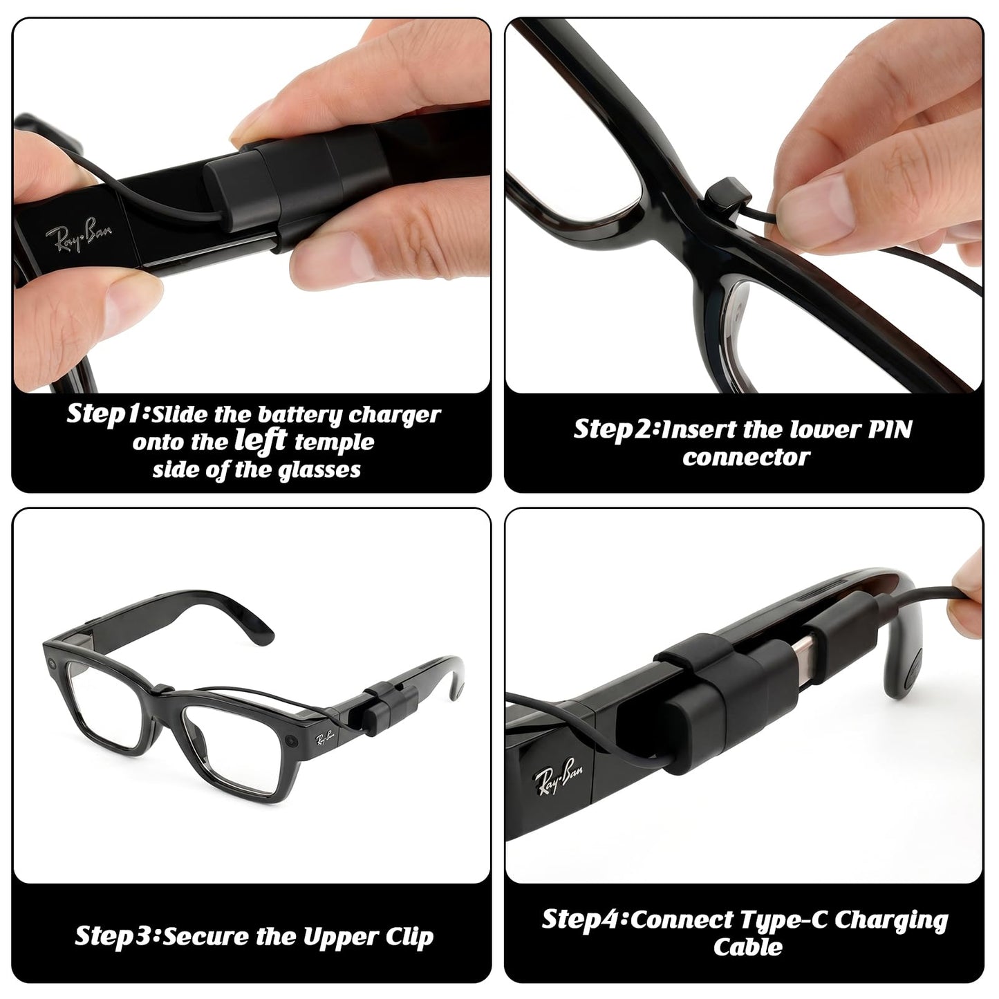 KONAFEI USB-C Charging Cable for Ray-Ban Meta Display Smart Glasses, Replacement for Meta Display Charging Case, Portable Smart Glasses Accessory