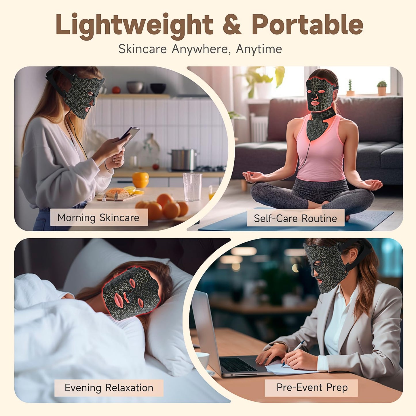Yenjuty Red Light Therapy Mask for Face and Neck, 7 Color LED Light Therapy Mask with Rechargeable Controller, Adjustable Brightness and Timer, Portable Skin Care for Home Use