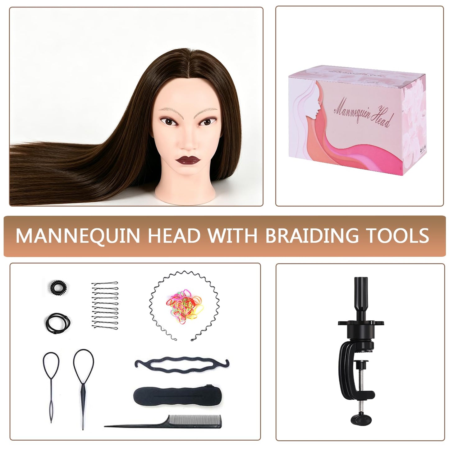 Beauty Star 26 Inch 80% Human Hair Mannequin Head for Hair Practice, Realistic Cosmetology Mannequin for Cutting Braiding Styling, Training Doll Head with Clamp Holder & Styling Tools