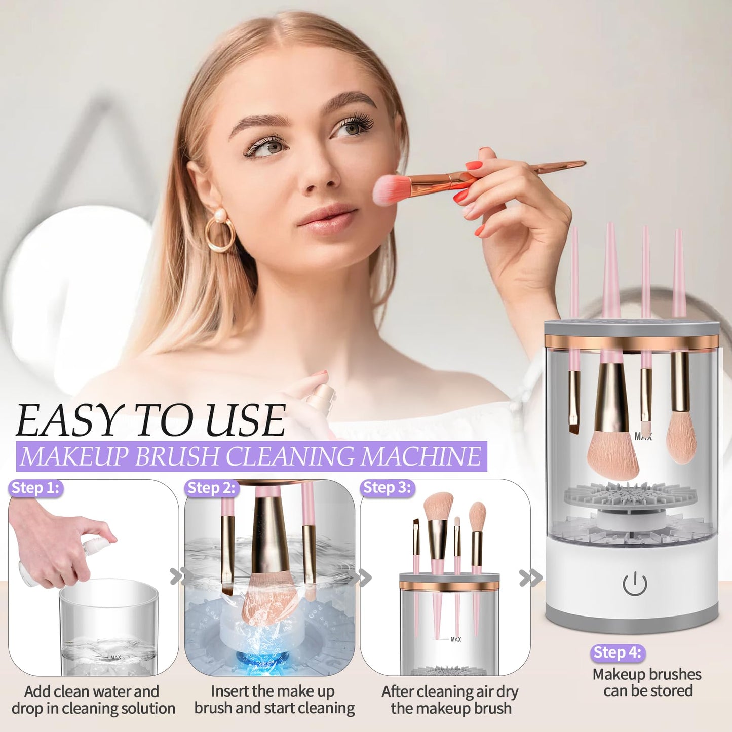Electric Makeup Brush Cleaner – Brush Cleaning Machine, 30 Second Fast Deep Clean, USB Powered One-Button Operation, Low Noise Portable Makeup Brush Washer for Home Travel Beauty Salon