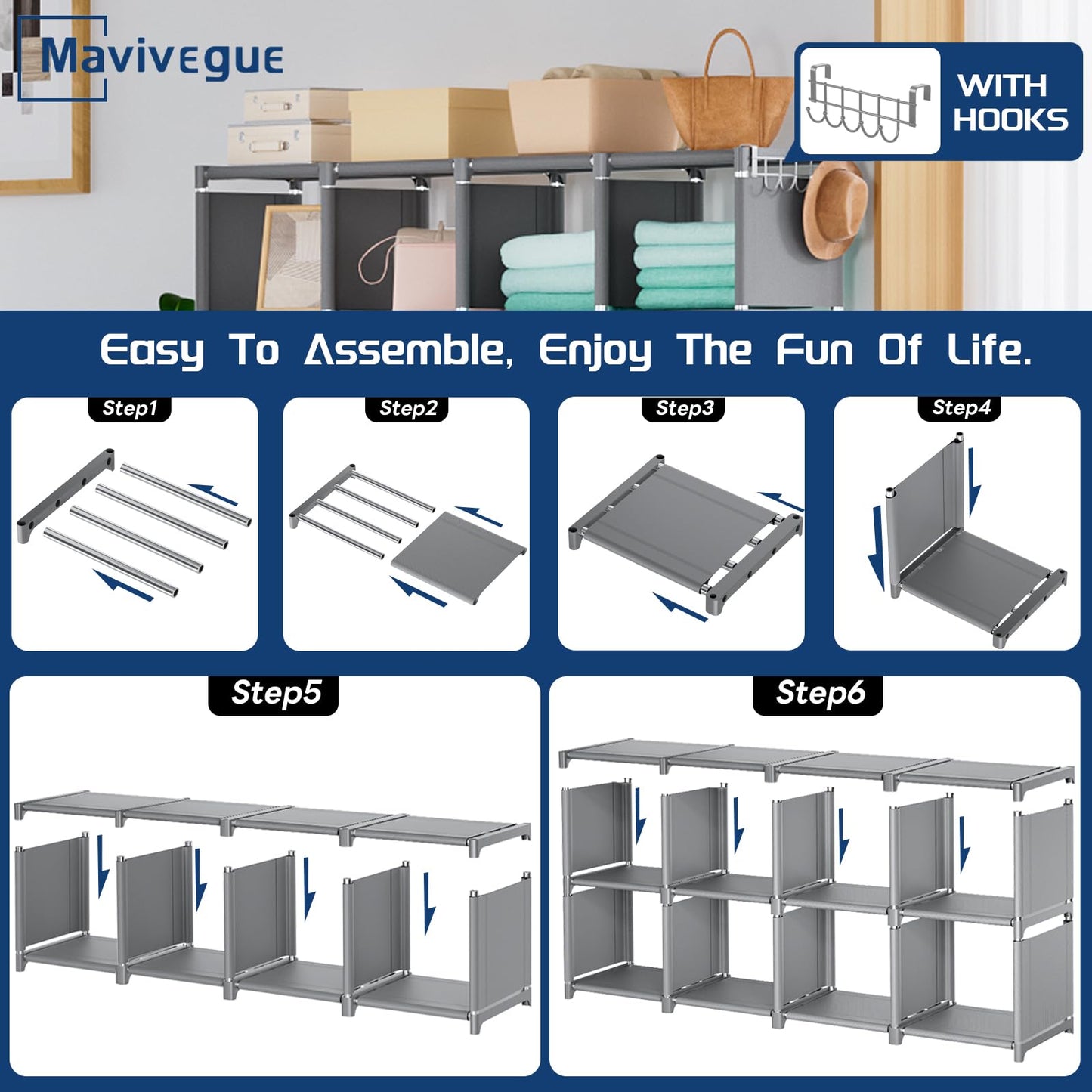 Mavivegue 20 Cube Storage Organizer Bookshelf, Grey