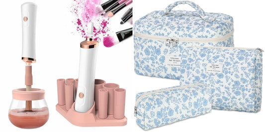 Senbowe Makeup Brush Cleaner and Large Cotton Floral Makeup Bag