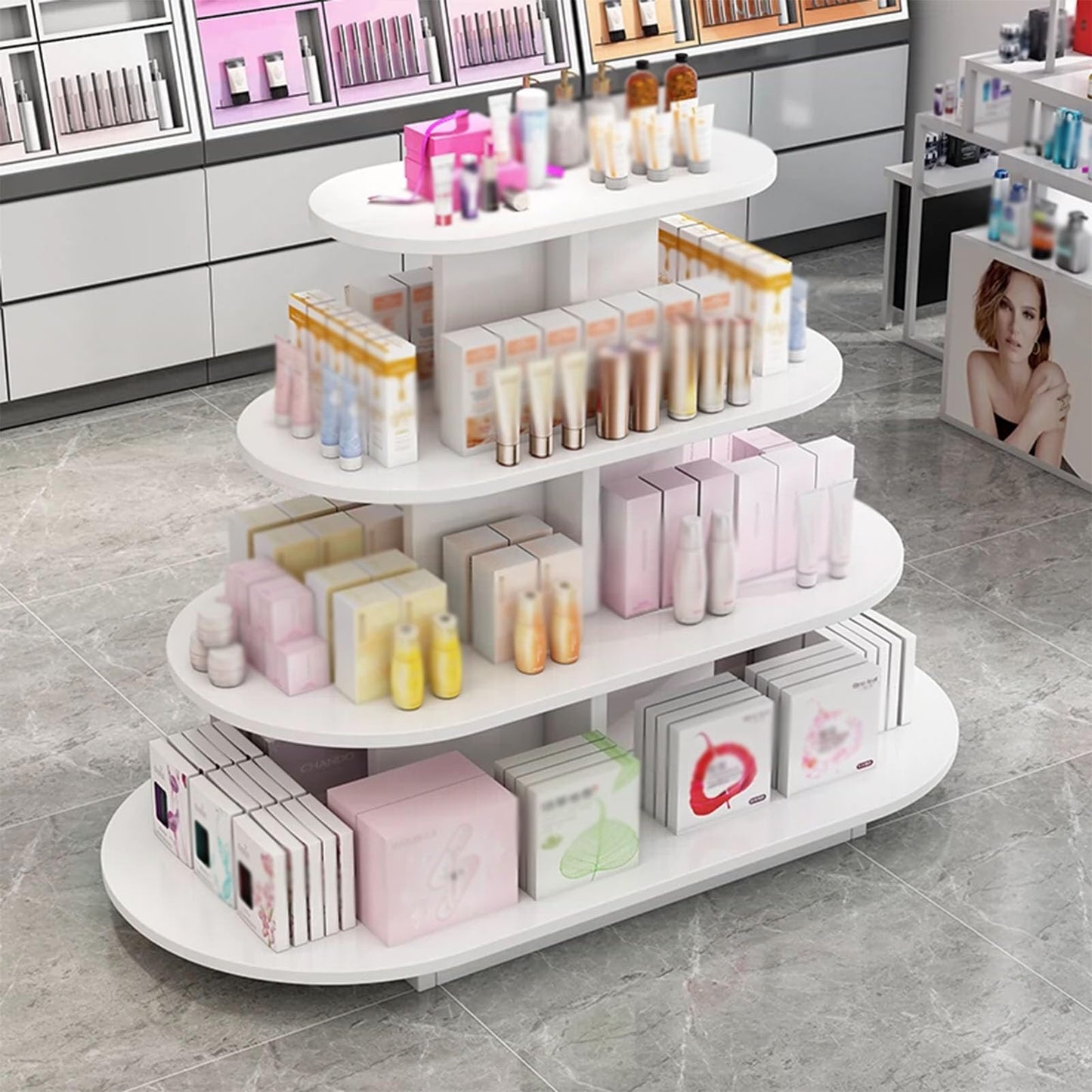 Vanity Organizer Cosmetics Display Cases Holder ，floor Large Island Display Racks Skincare Makeup Storage Organizer ,nail Salon Nail Polish Display Racks， for Skin Care Nail Polish Perfume