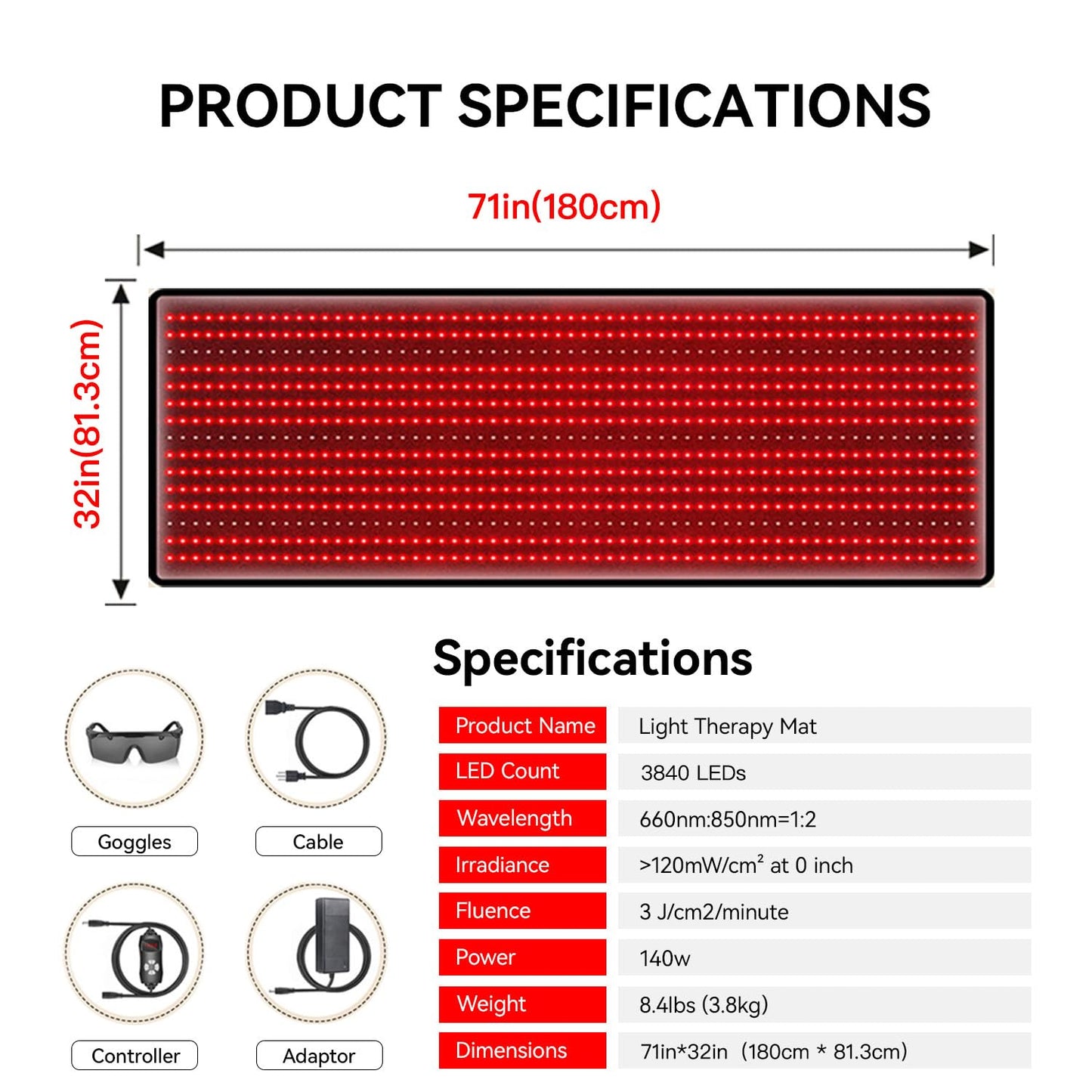 Megelin Red Light Therapy Mat for Whole Body, 3840pcs LED 660nm and 850nm Infrared Light Therapy Device,71''x 32''Large Home Laying Red Light Heating Pad for Whole Full Body Pain Relief