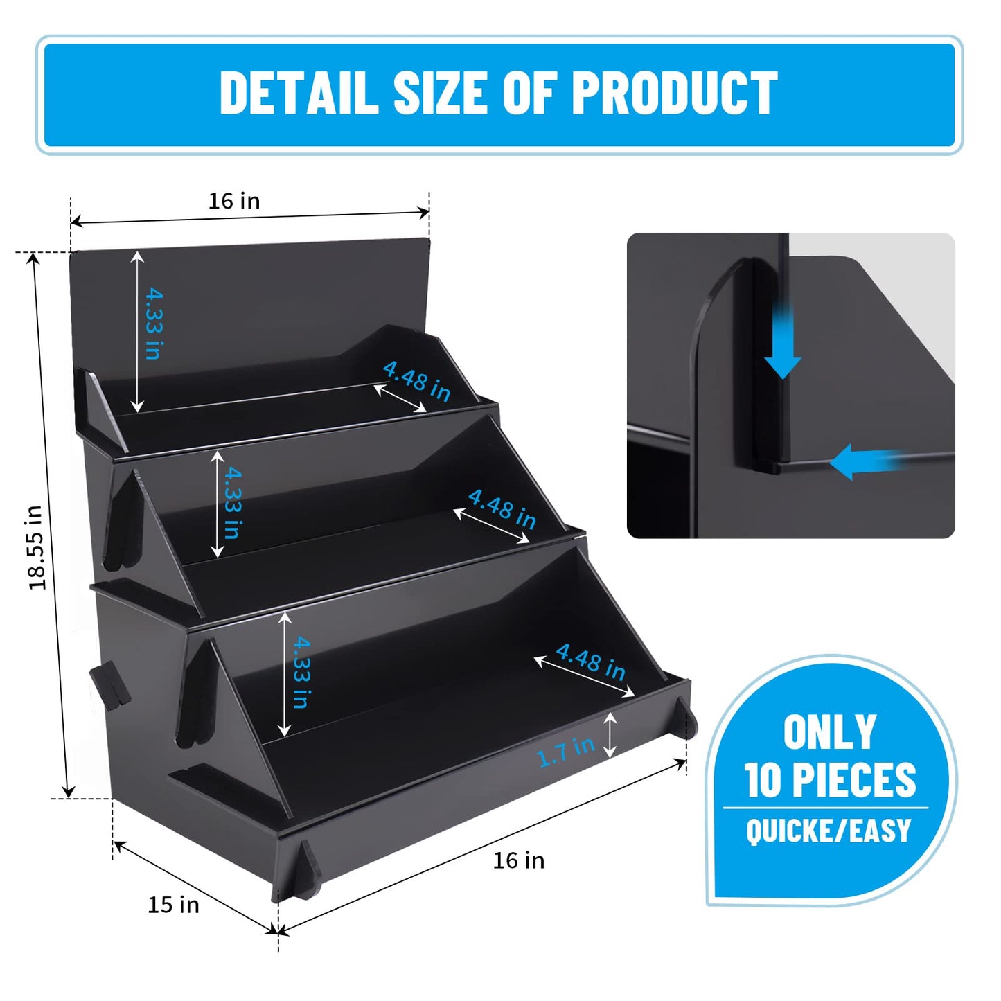 MgcSTEM 18.55"x16"x15" Portable Product Display Stand - Black Table for Craft Shows, Retail, Farmers Markets, Candy, Vendors - Repeatable Assembly/Disassembly Shelf