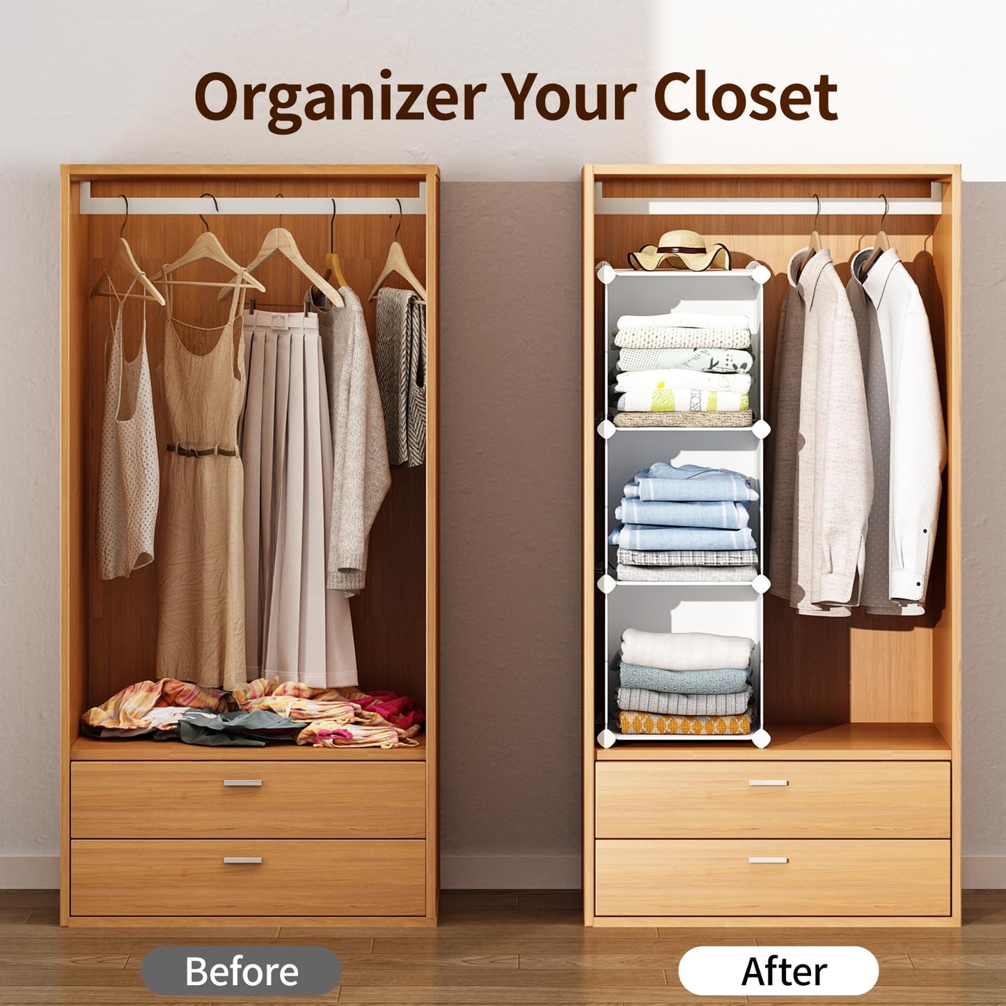 MAGINELS 5 Cube Storage Cabinet, Narrow Clothes Storage with Doors,Tall Plastic Standing Organizer Shelves for Small Spaces,Use to Closet,Bedroom,Livingroom,White(11.8x11.8inch)