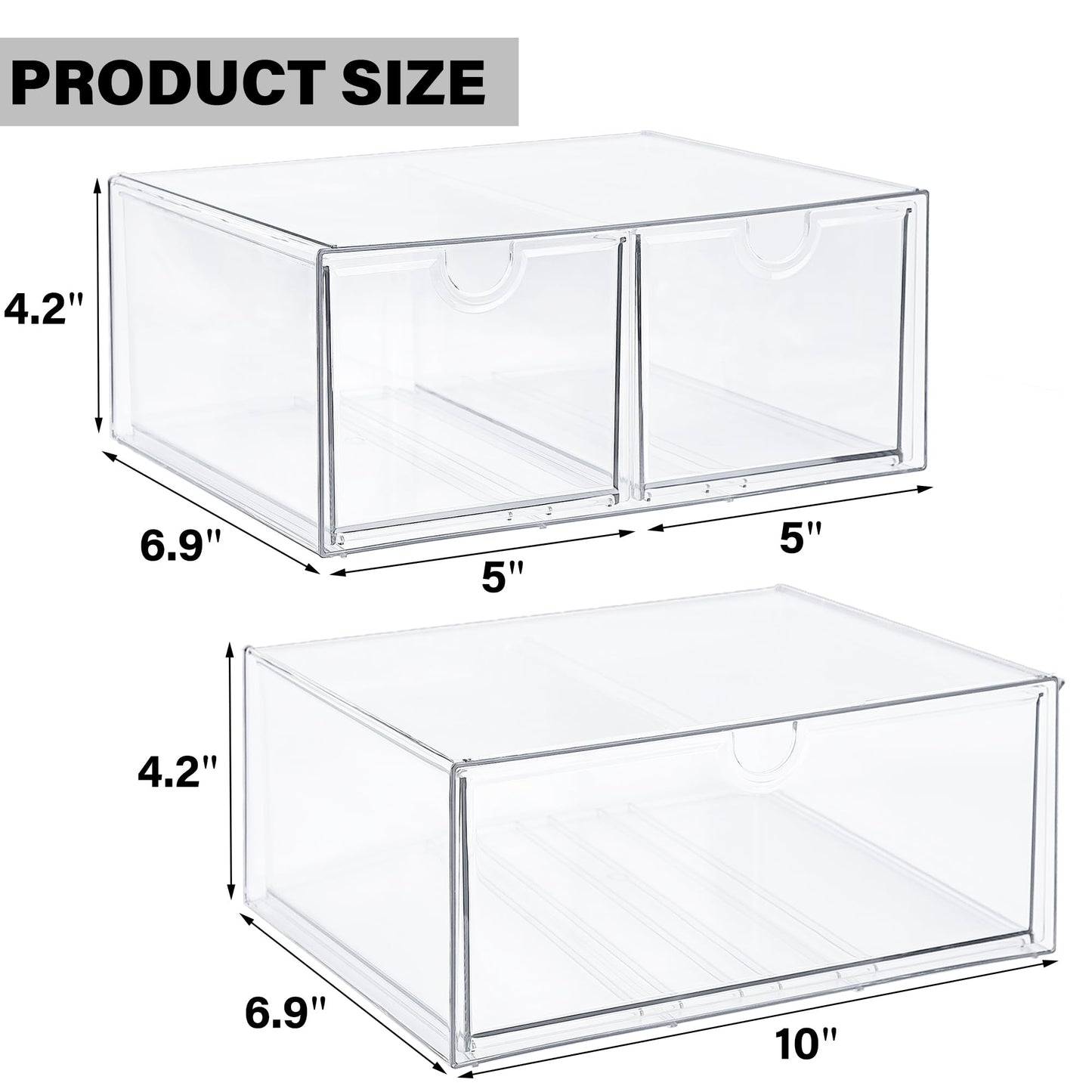 Prsildan Acrylic Drawer Makeup Organizer with 3 Drawers, Clear Stackable Storage for Baby Bottles, Craft, Jewelry & Hair Accessories, Multi-Use for Vanity, Countertop, Office Desk Organization