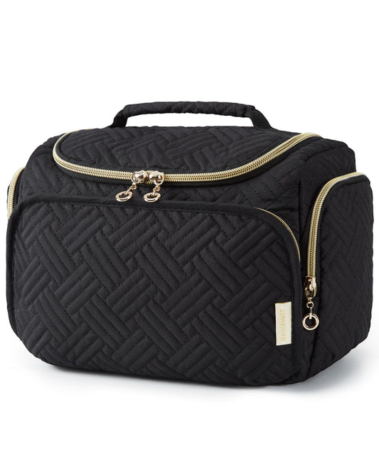 BAGSMART Travel Toiletry Bag, Large Wide-open Travel Bag for Toiletries, Makeup Cosmetic Travel Bag with Handle, Black-L