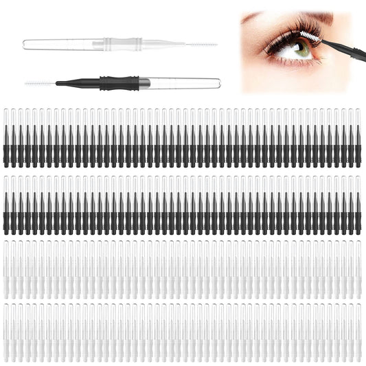 200 Pcs Micro Eyebrow Brushes With Cap, Multifunctional Eyebrow Spoolie Brush Brow Lamination Brush 2 Size Micro Spooly Lash Mascara Brushes Comb for Eyelash Lift Extensions Brow Clean(White, Black)