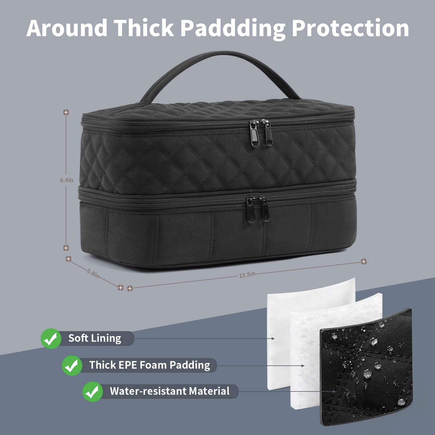 Hair Travel Carrying Case Compatible with Shark Flex Style/Dyson Airwrap, Double-Layer Hair Drying Storage Case for Shark SpeedStyle Hair Dryer & Accessories, Black