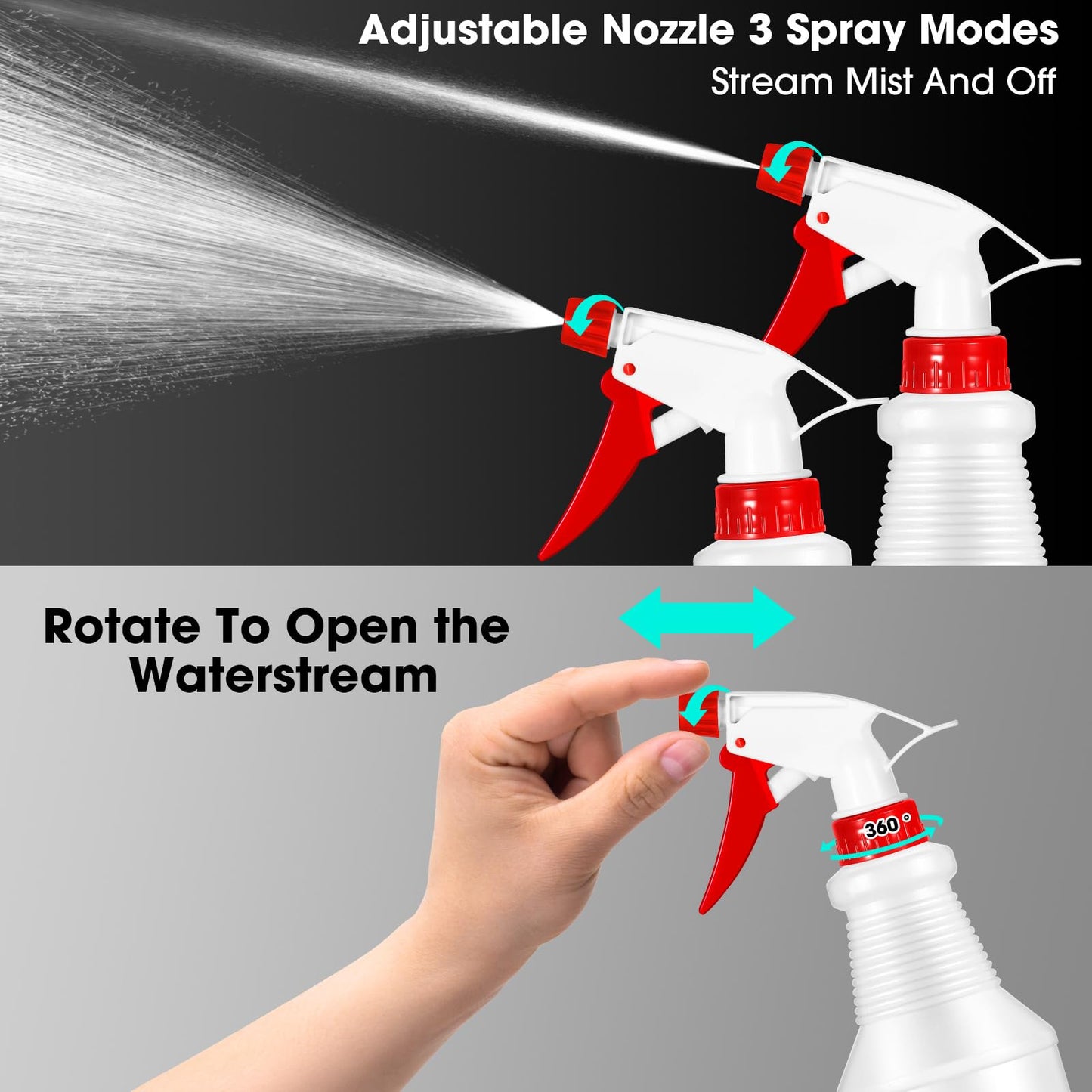 Sabary 18 Pack Spray Bottles in Bulk,16 oz Plastic Empty Clear Spray Bottles for Cleaning Solution Leak Proof Refillable with Label Funnels and Adjustable Nozzle for Home Gardening Commercial
