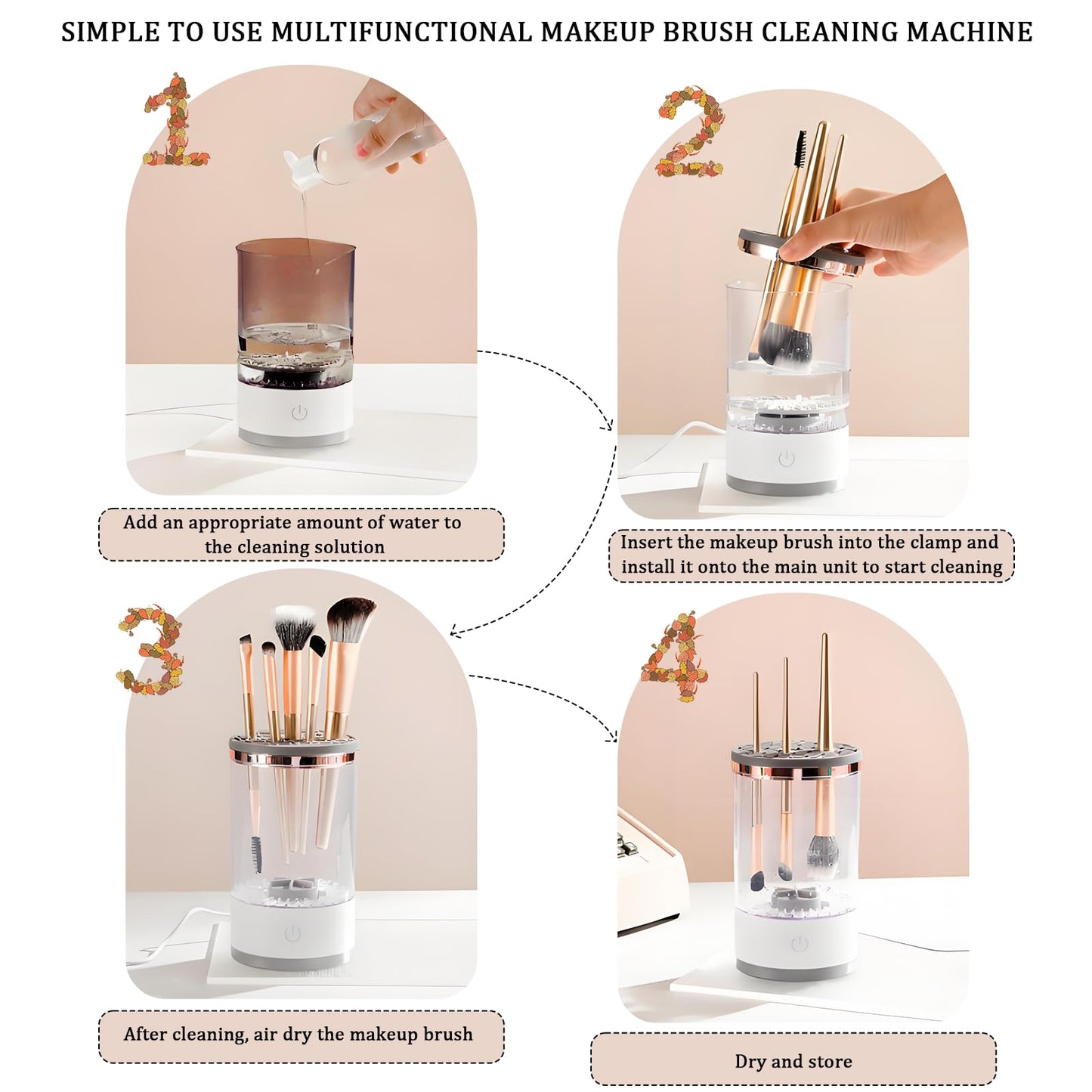 Electric Makeup Brush Cleaner Machine,Rechargeable Electric Cleaning,Automatic Quick and Efficient,for Deep Cleaning Of All Types Of Brushes,Suitable for Makeup Enthusiasts(Transparent)