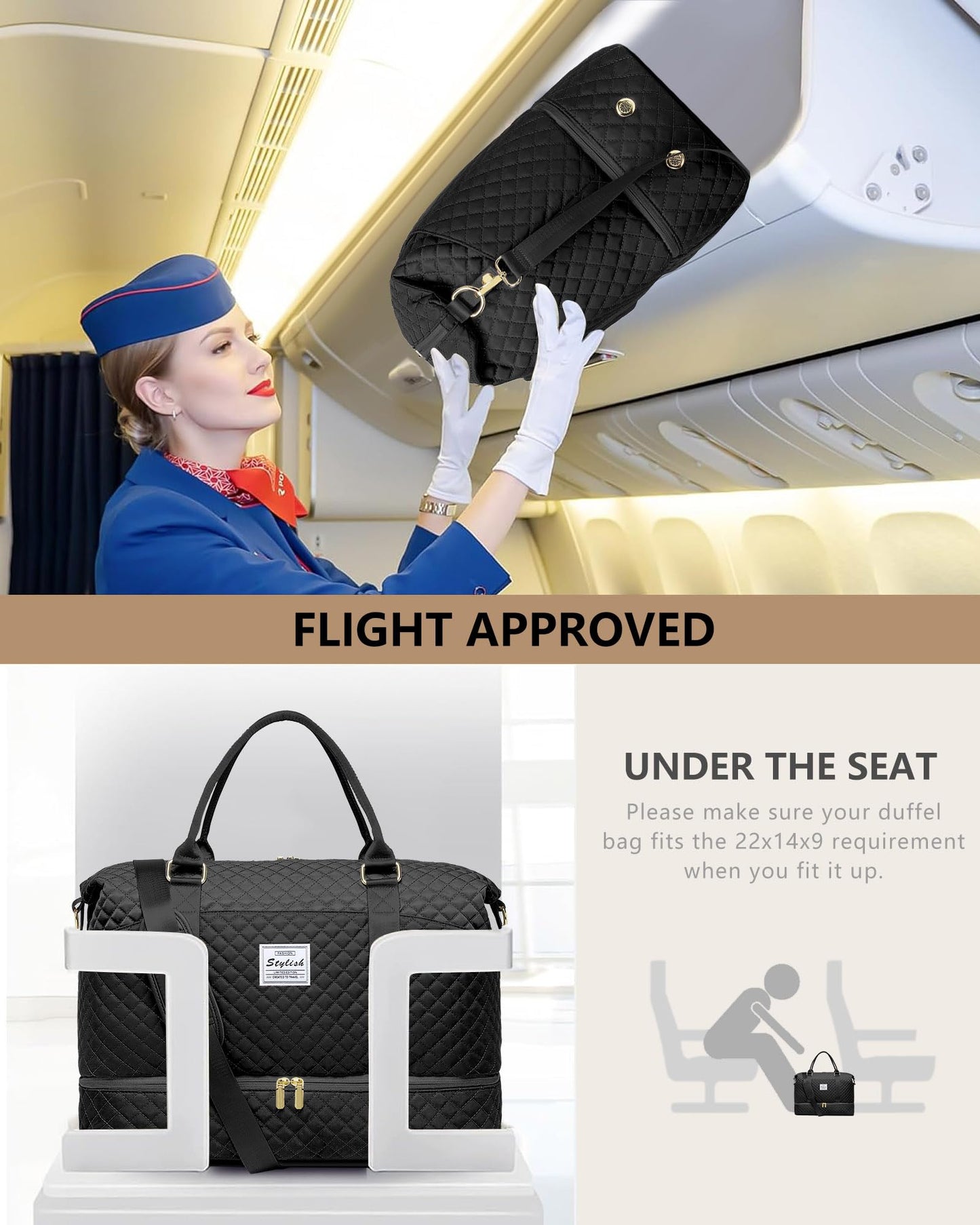 Womens Weekender Travel Overnight Bag: Carry On Bag with Shoe Compartment