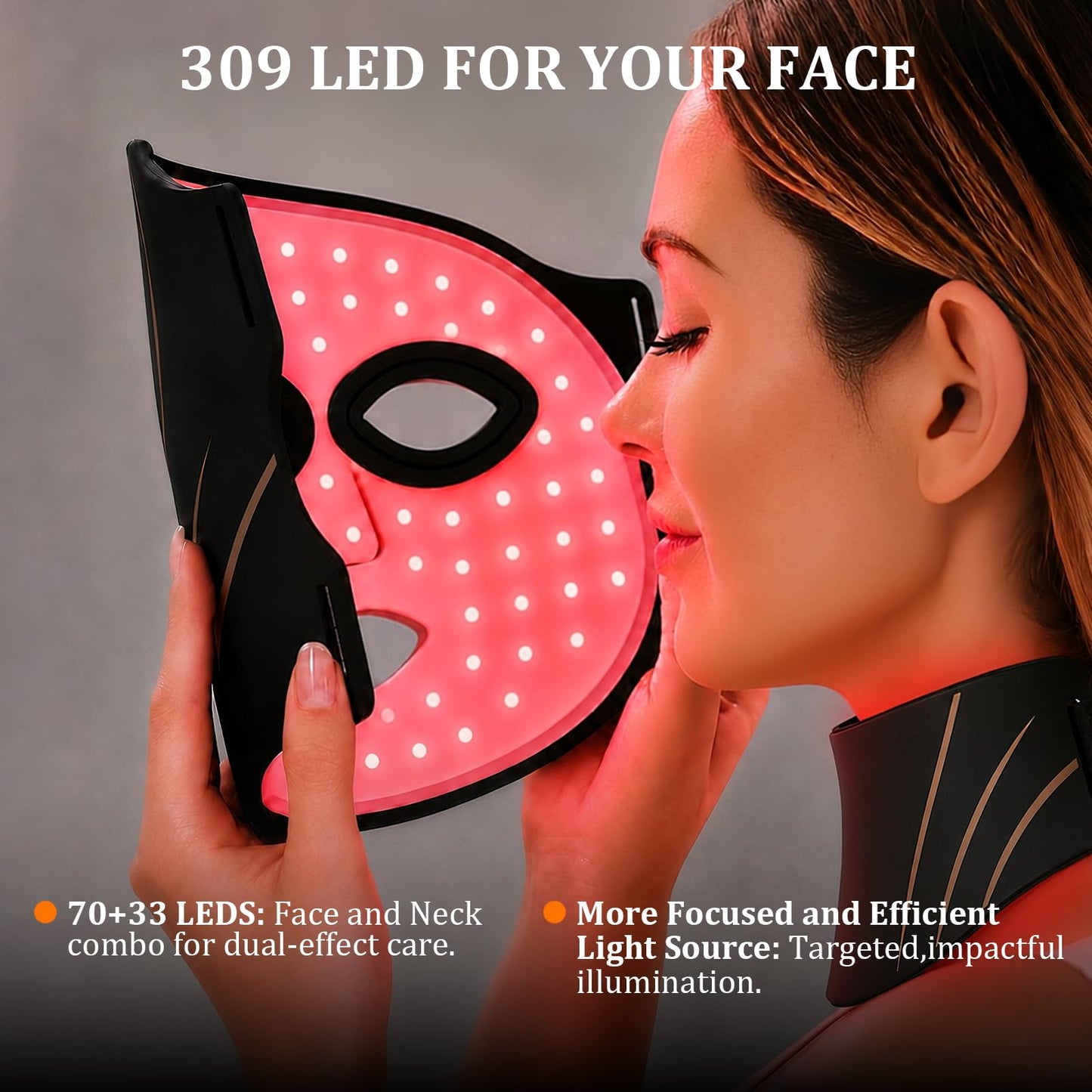 Red Light Therapy Mask for Face & Neck Skin Care, 7-Color Infrared Facial Mask with 309 LED Chips, 5 Brightness, Rechargeable Controller for Anti-Aging, Skin Firming & Radiant Glow at Home (Black)
