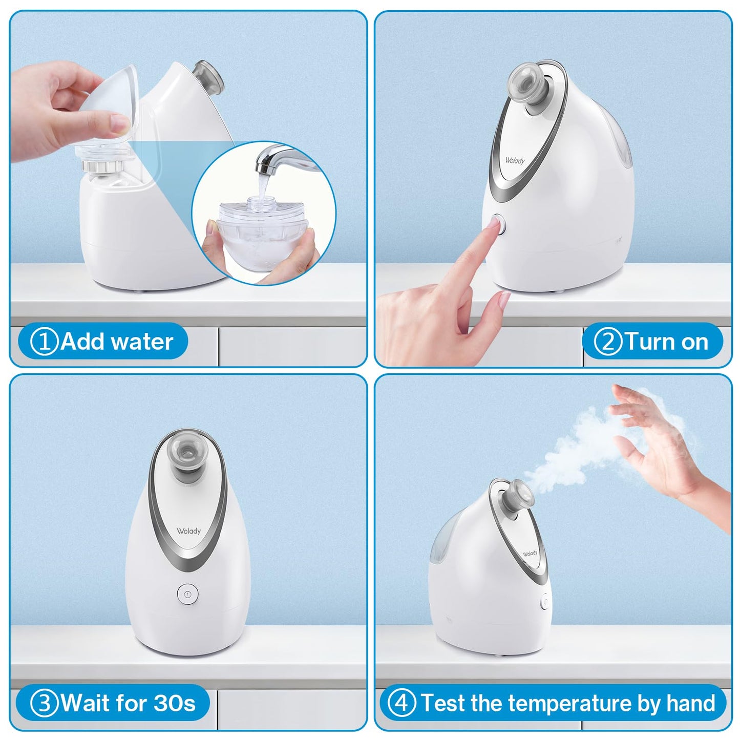 Wolady Facial Steamer, Nano-Ionic Face Steamer with Adjustable Nozzle & Aromatherapy Function, Warm Mist Humidifier Home Sauna Spa, Facial Moisturizing Deep Cleaning for Women, Birthday Gifts,White
