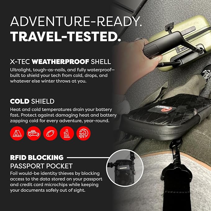 PHOOZY Orion Insulated Tech Bag For Travel - NASA Insulation Protects Your Phone, AirPods and Other Devices. Weatherproof X-Tech Shell with RFID Blocking Pocket for Complete Protection (Black)