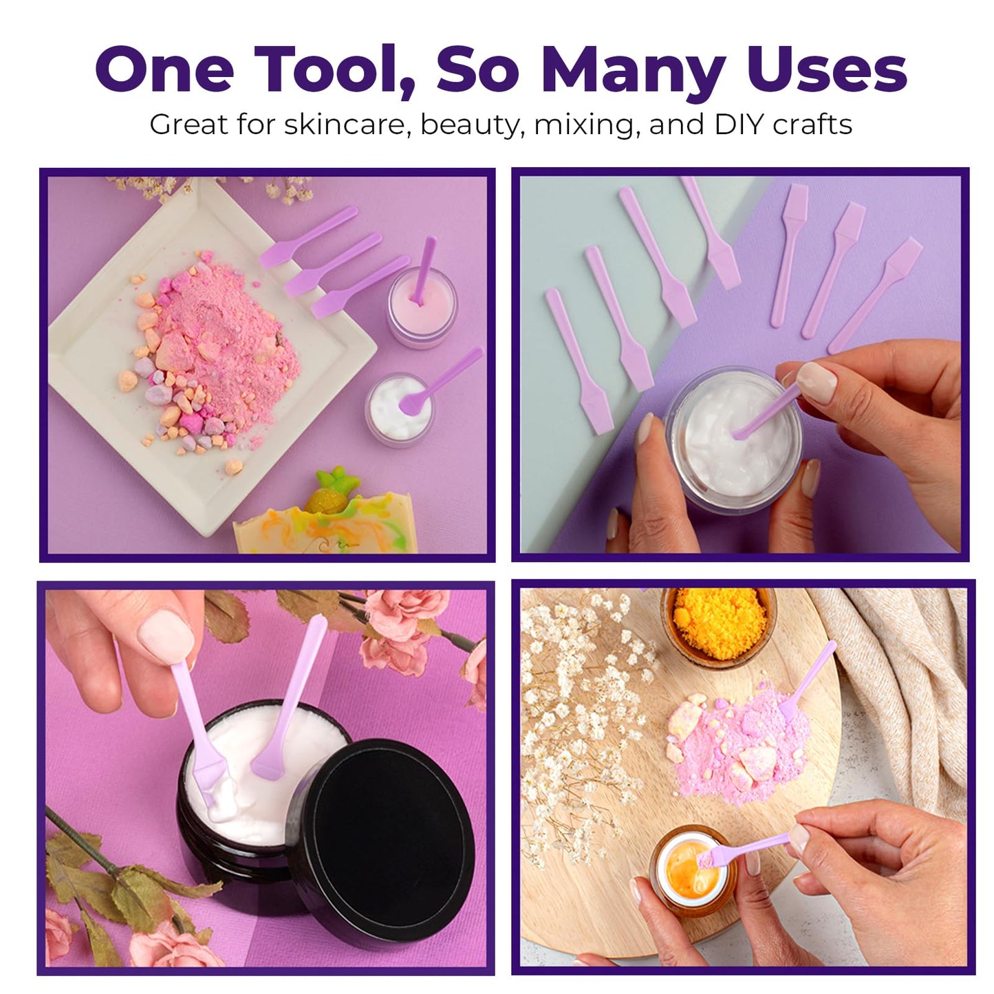 Kopperko Mini Beauty Spatula (2.5", 500 Pack) - Small Beauty Spatulas for Creams, Cosmetics & Crafts | Moisturizer Applicator for Mixing, Cosmetic, Face Mask | Disposable Makeup Spoon | Purple