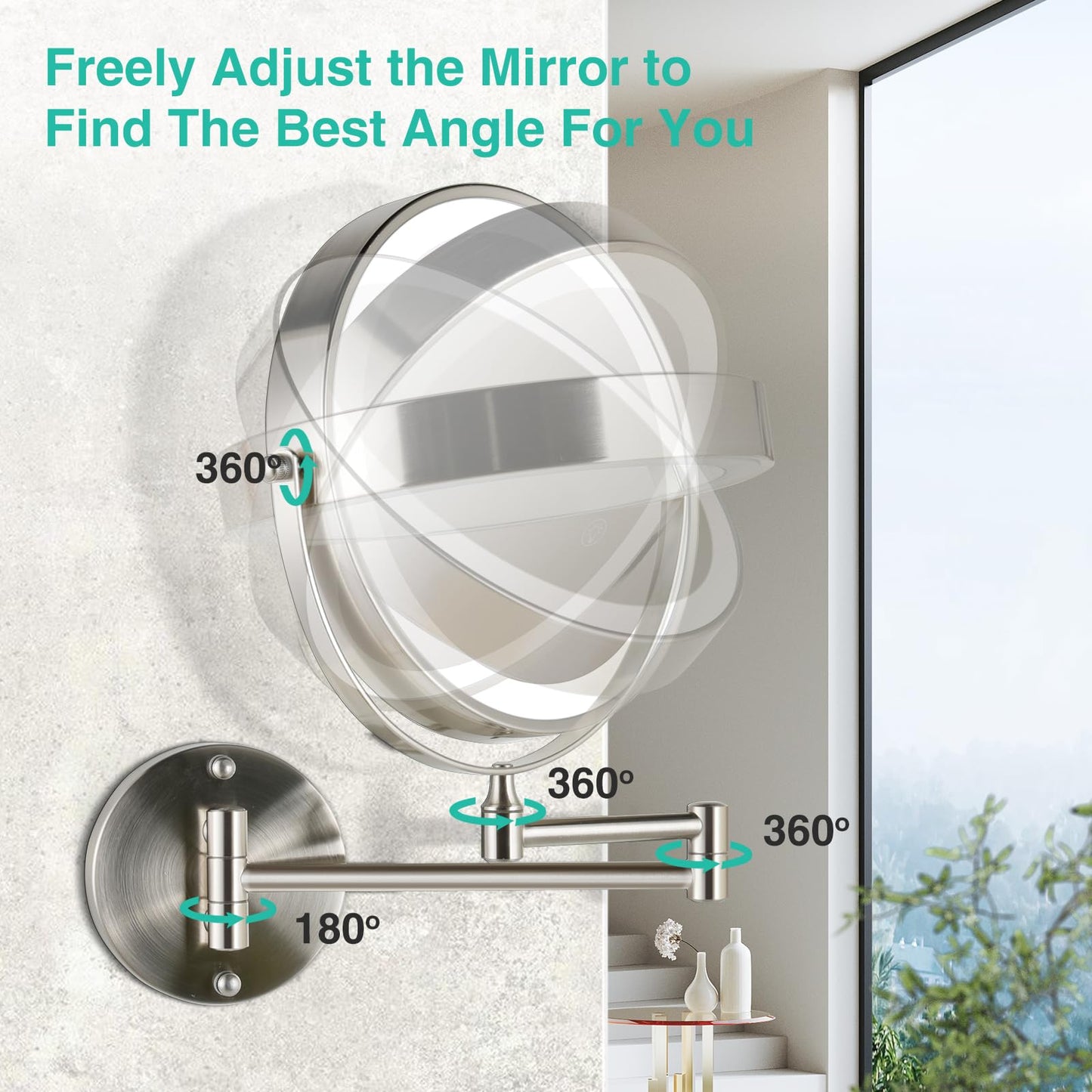 30X/1X Lighted Makeup Mirror with Magnification, 8.5inch 3000mAh Rechargeable Magnifying Mirror with Light, 3 Color Lights,Touch Dimmable,Extended Arm 360 Rotation Wall Mounted Makeup Mirror