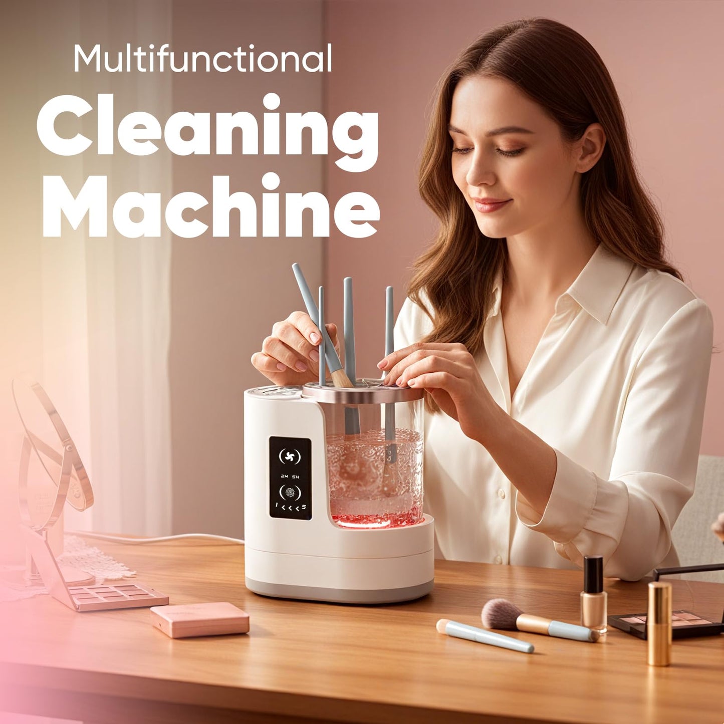3-in-1 Makeup Brush Cleaner Machine & Dryer,Electric Automatic Brush Washer with Holder,USB-C Touch Control,One-Button Cleaning,Portable Cosmetic Brush Cleaner,Fits Most Sizes