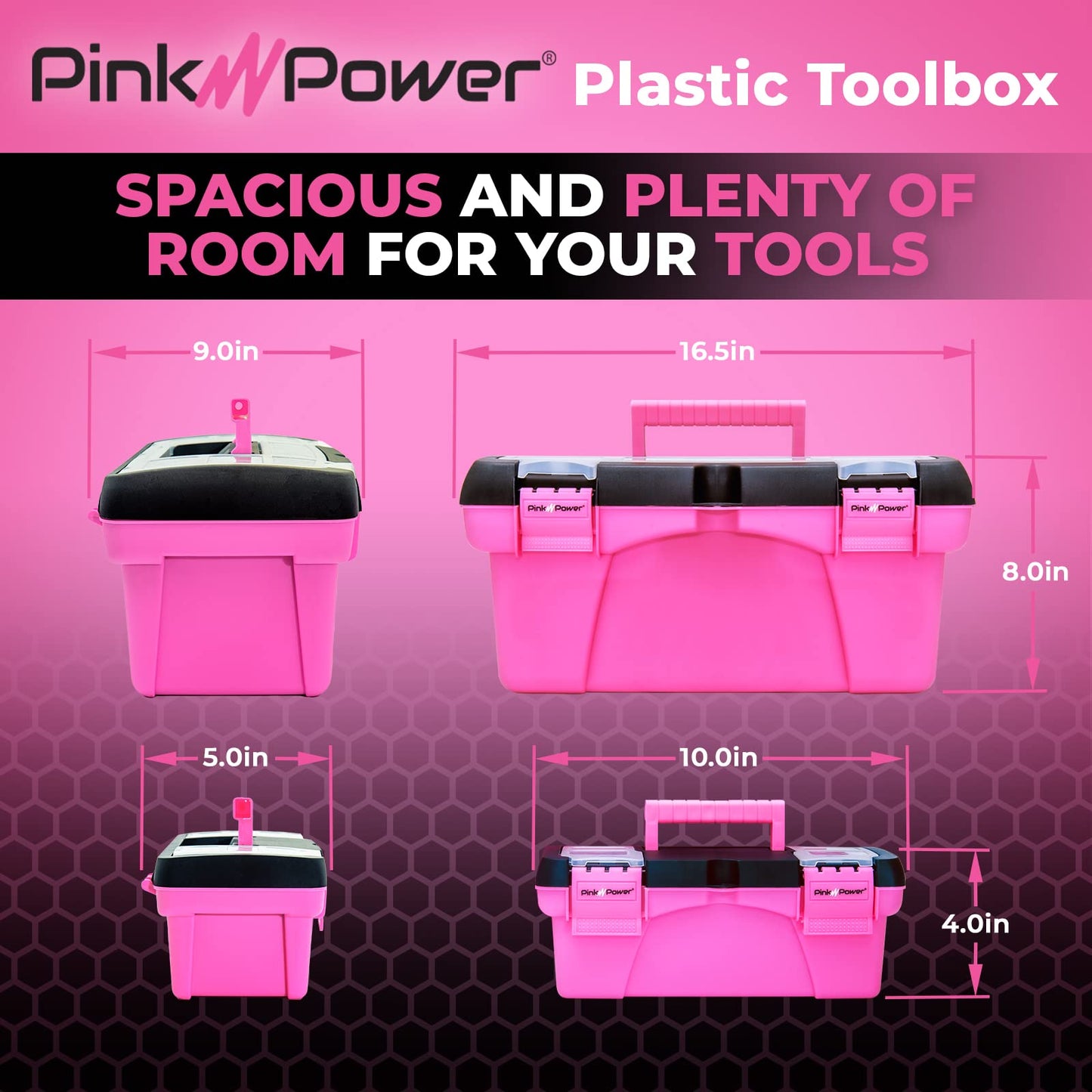 Pink Tool Box for Women - Sewing, Art & Craft Organizer Small & Large Plastic Tool Box with Handle - Pink Toolbox Sewing Tool Storage Box - Portable Mini Locking Tool Boxes (2 Pack)