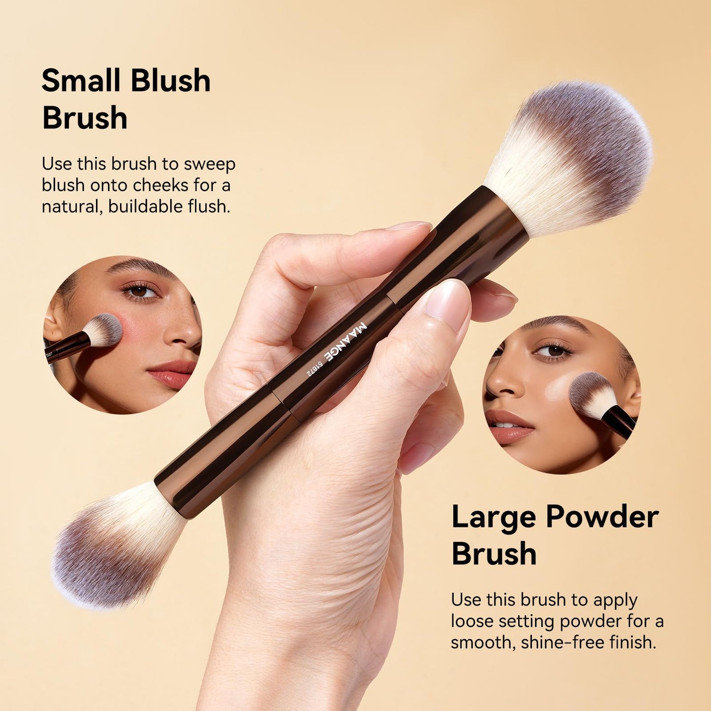 MAANGE 4 PCS Foundation Makeup Brush Set Double-ended Kabuki Contour Brush for Liquid Powder Concealer Cream Cosmetics Blending Blush Face Makeup Tools Kit (Coffee)
