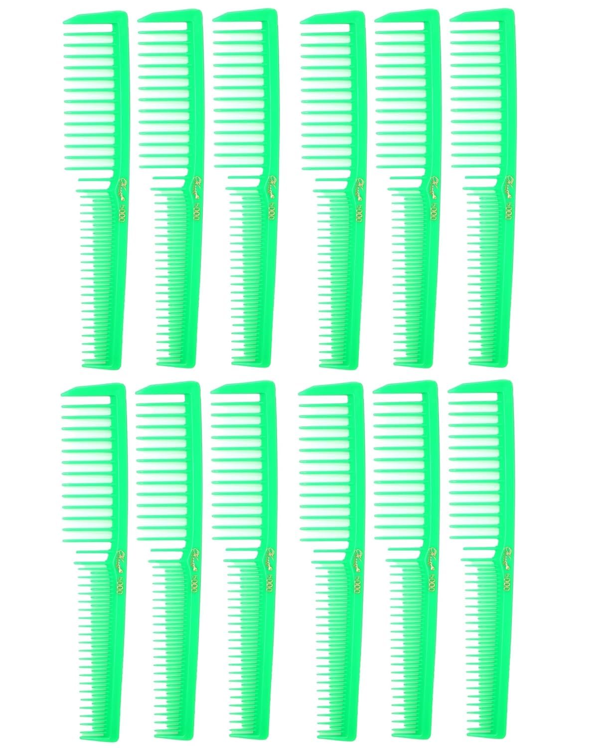 Krest 6000 7 in. Teasing Combs Lift Vent Hair Combs Pack Space Tooth Wide teeth Comb 12 Pc (Neon Green)