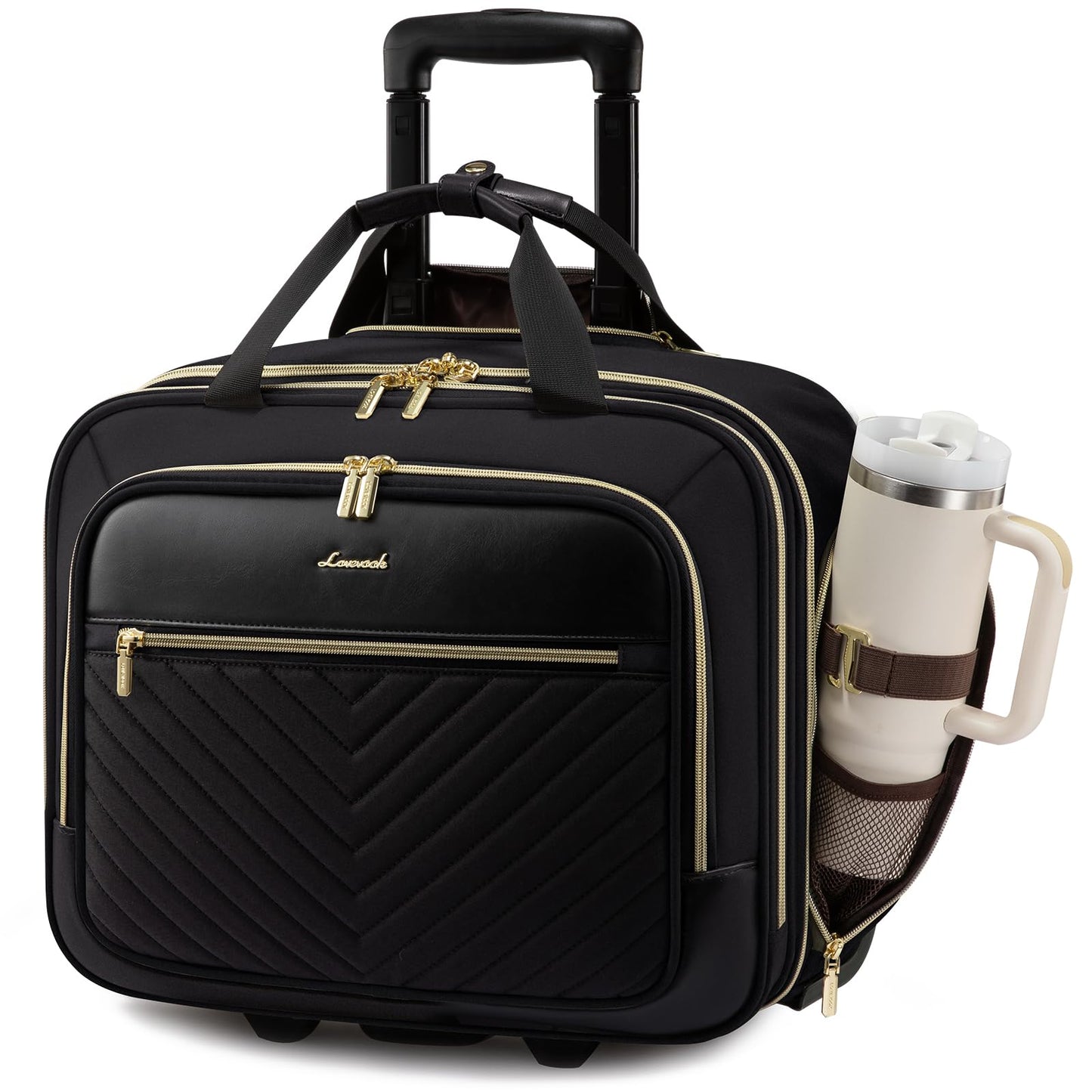 LOVEVOOK Rolling Laptop Bag Women, 17.3 Inch Laptop Briefcase with Wheels for Work Travel Business, Underseat Carry On Luggage Case,Black