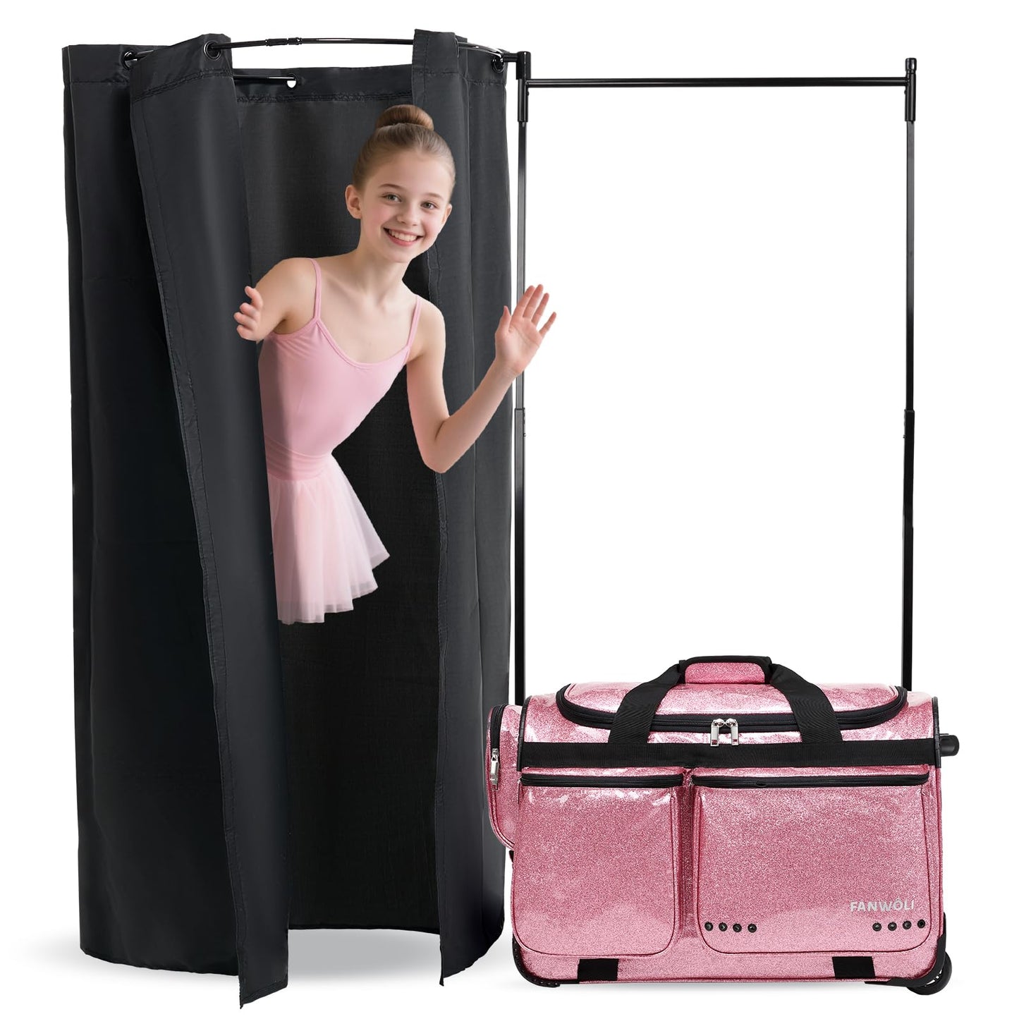 Fanwoli 23" Dance Bag with Rack and Dressing Room | Shine-Bright Collection | 360 Privacy Curtain | Ideal Competition Duffle Bag for Dancer Cheerleader Little Princess (Including Curtain)