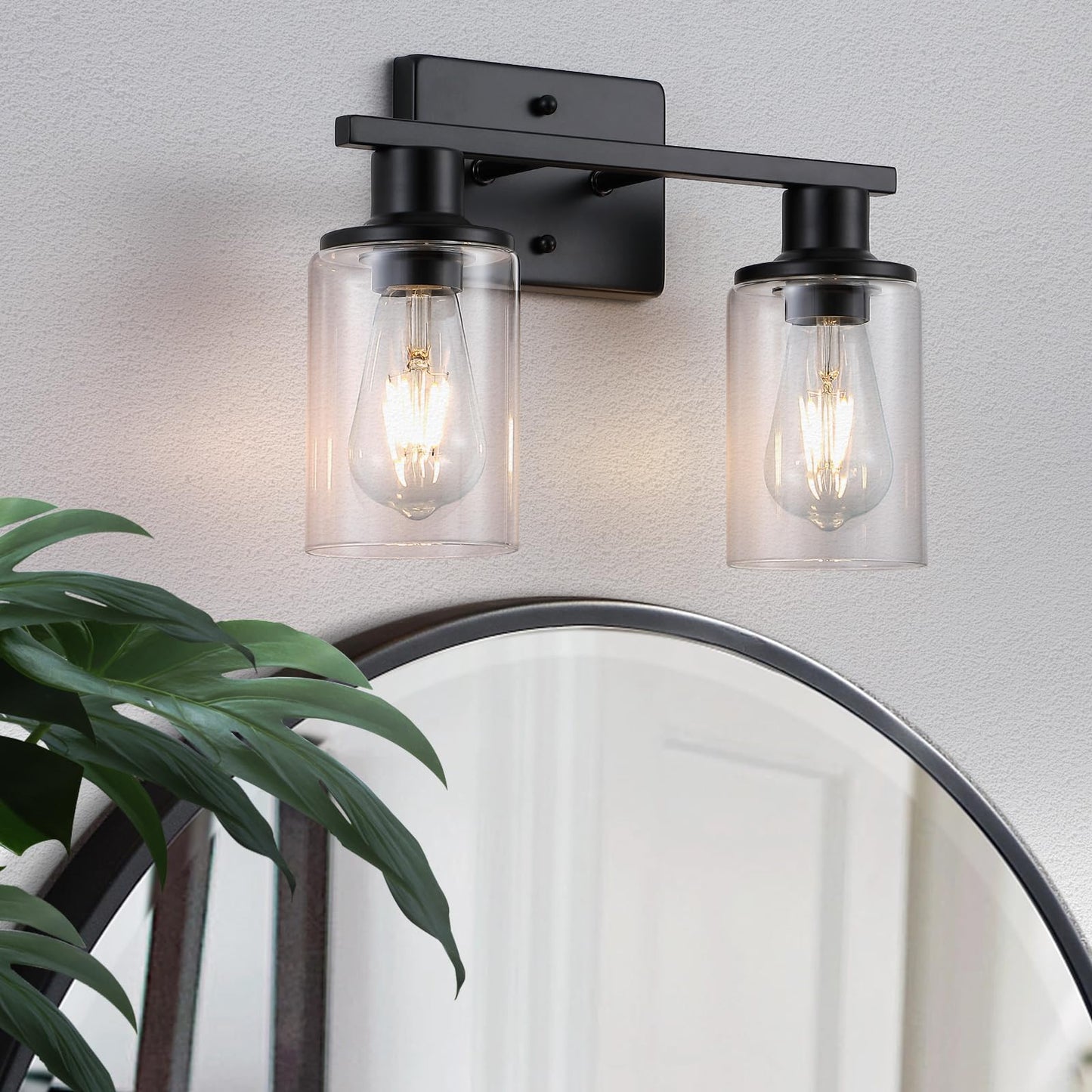 Litaddscen 2-Light Matte Black Bathroom Vanity Light,Bathroom Light Fixtures Over Mirror with Clear Glass Shade,Modern Farmhouse Wall Sconces Lighting for Kitchen Living Room Cabinet