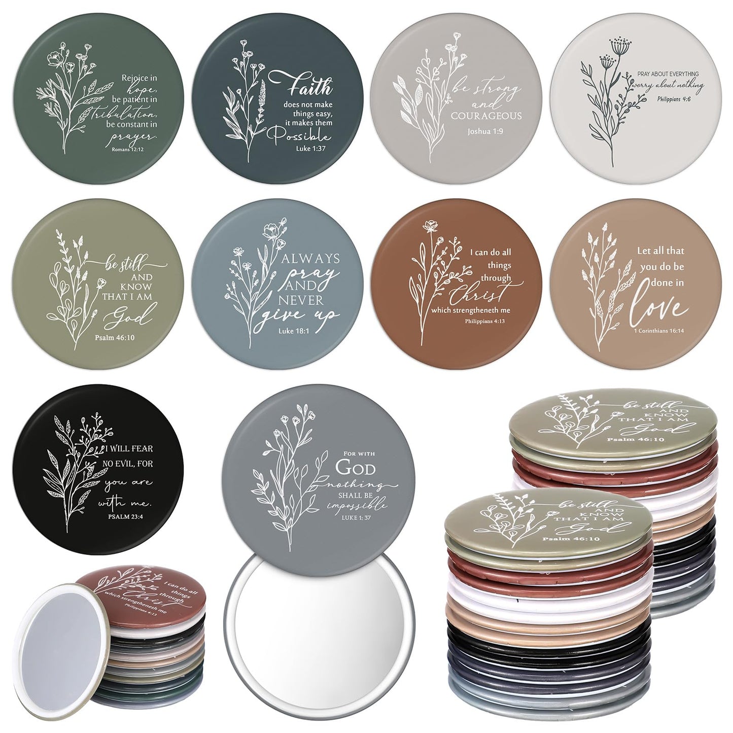 GlikCeil 40 Pcs Christian Compact Mirror Bulk for Women Inspirational Bible Verse Pocket Mirrors Mini Purse Makeup Mirror Christian Church Gift for Women VBS Church Party Favors