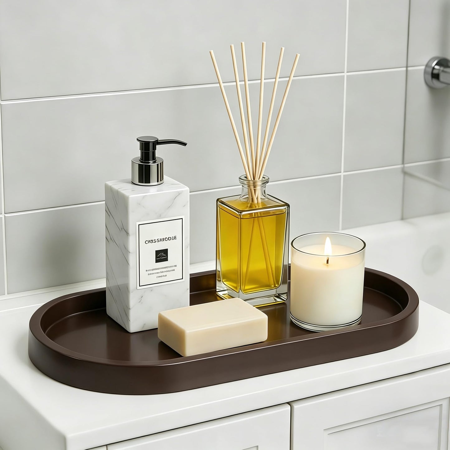 QOLyabnbn 15" Bathroom Counter Tray,Vanity Tray,Decorative Tray,Perfume Tray,Jewelry Tray, Coffee Table Tray,Soap Tray, Thickened Small Tray for Makeup,Perfume,Candles,Keys,Trinkets,Coffee,1 Pack