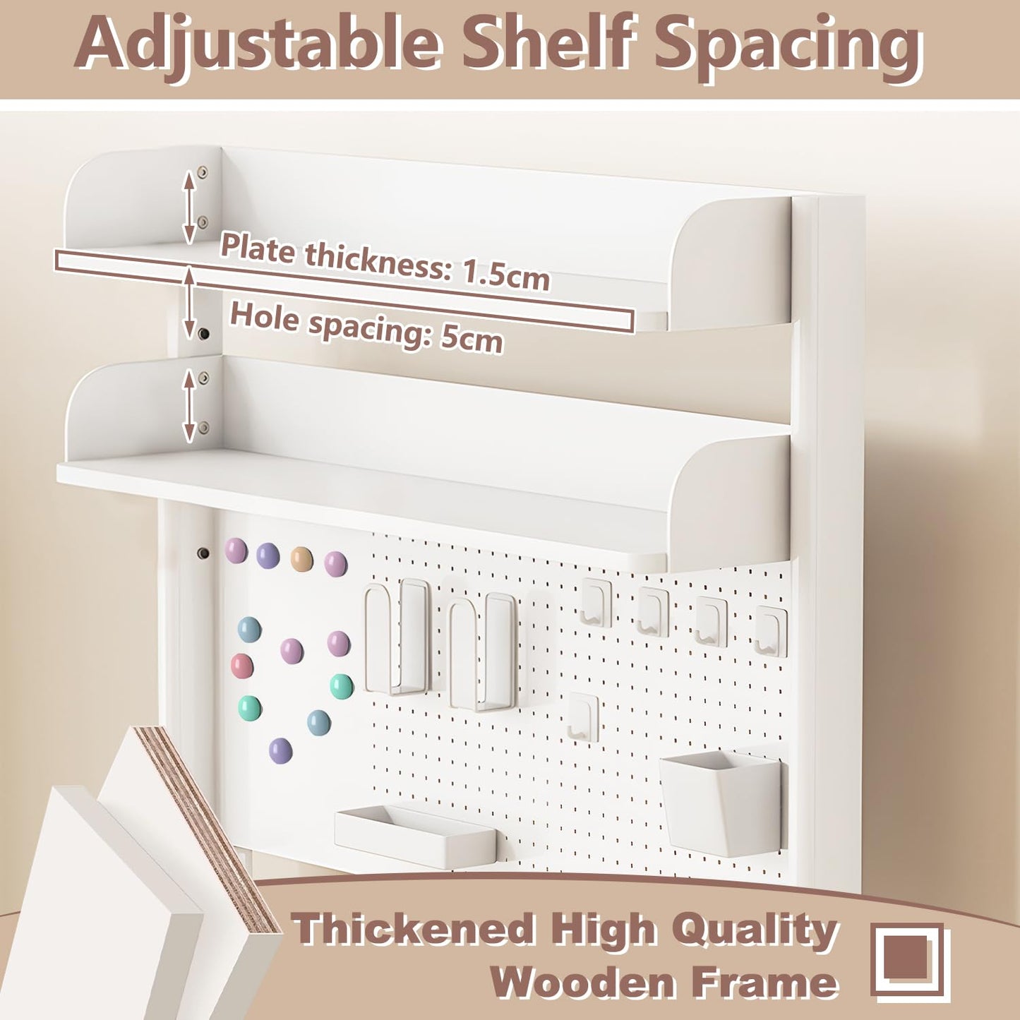 jvsufuik Clamp On Desk Organizer Shelf,White Desk Extender Pegboard Workstation,Computer Desk Accessories for Office, Desktop Shelving System,Desktop Bookshelf Storage Shelves for Desk,23.6in