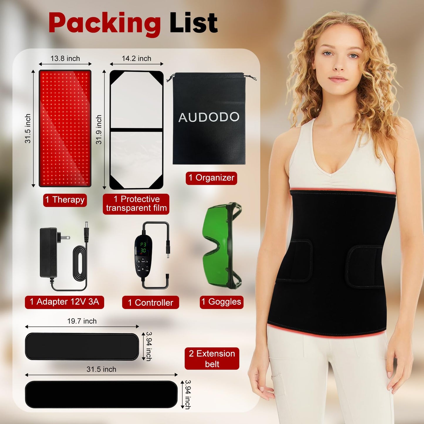 Red Light Therapy Mat for Body, 31.9" x 14.2" Large Red Light Therapy Pad with Overheat Protection Device, 660nm & 850nm Infrared Light Therapy Wrap for Body Waist Legs, Redlight Therapy for Women Men