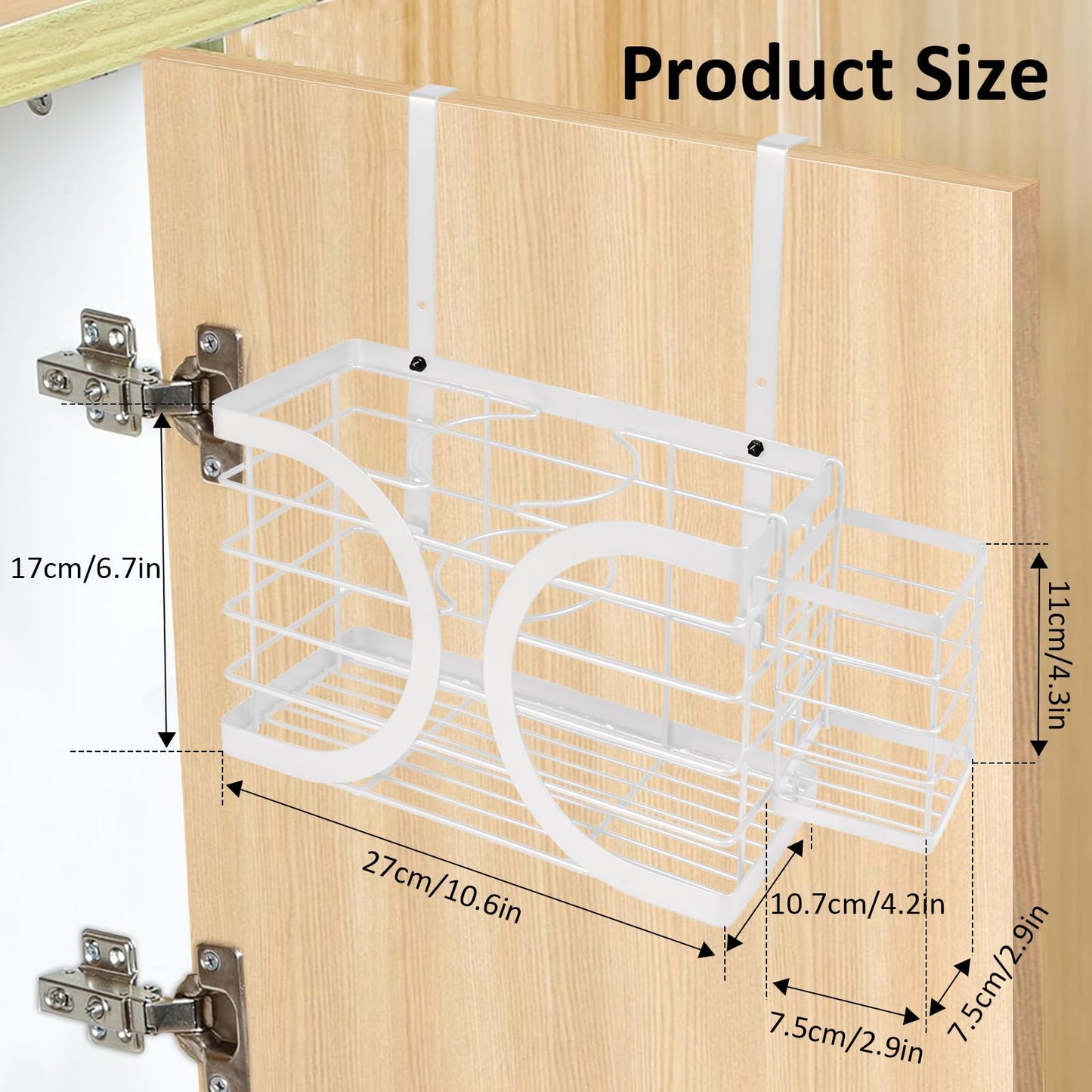 ziroland Elegant White Wall Mounted Hair Dryer Holder - Stylish Bathroom Organiser for Hair Dryer & Straightener, Hair Brush & Accessories