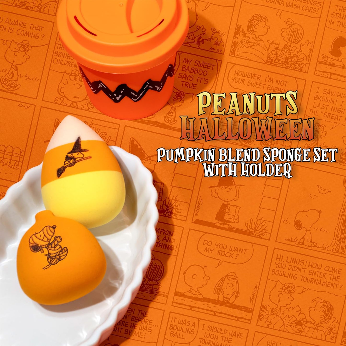 Profusion Cosmetics Peanuts Pumpkin Blend Sponge Set with Holder, Versatile Tool for Smooth Makeup Application, Achieve Ideal Blending