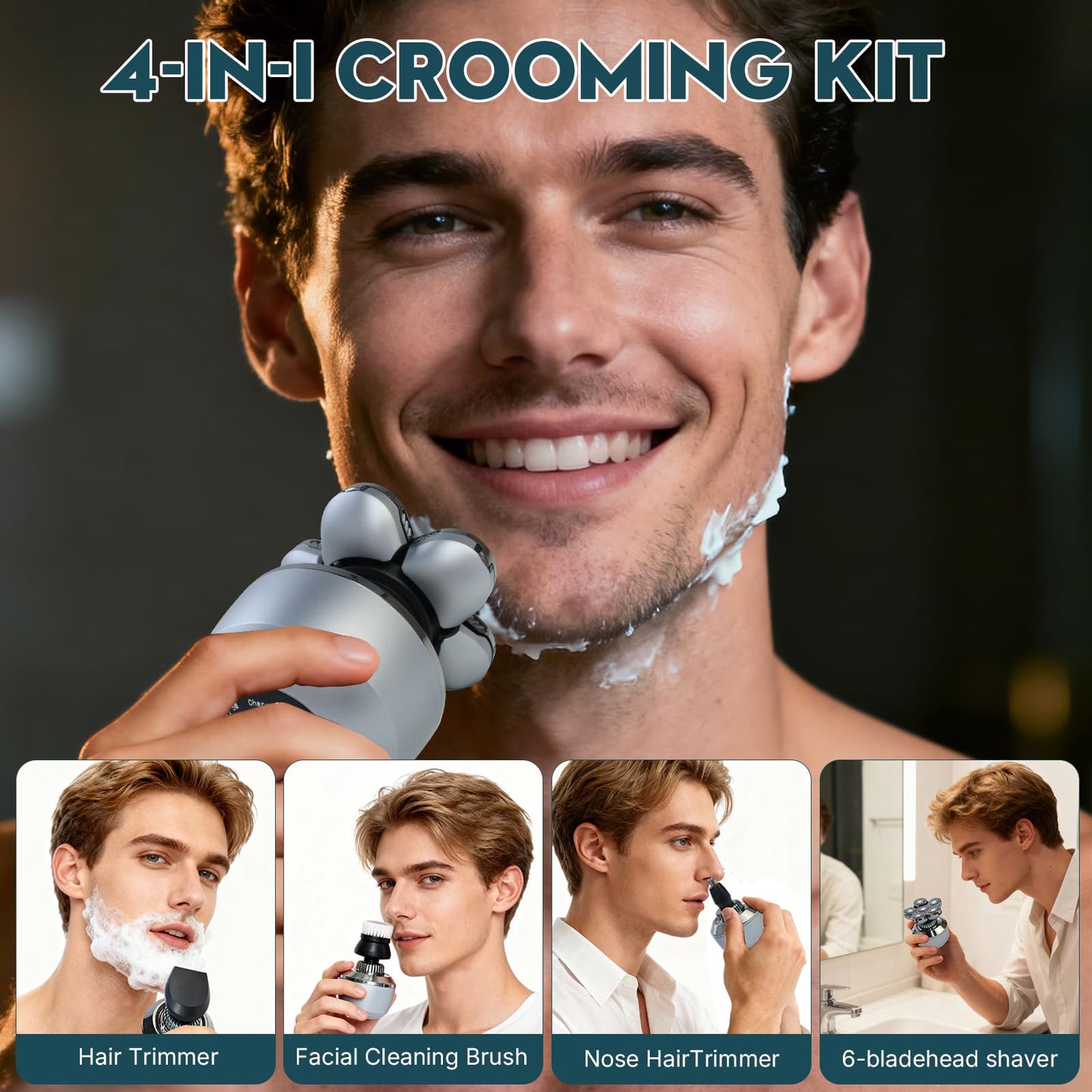 Head Shavers for Bald Men: Upgraded Detachable Head Shaver，6D Floating Heads，Dry and Wet Electric Shaver， Budget Option，IPX8 Waterproof,LED Display，Grooming Kit with Type-C Fast Charging